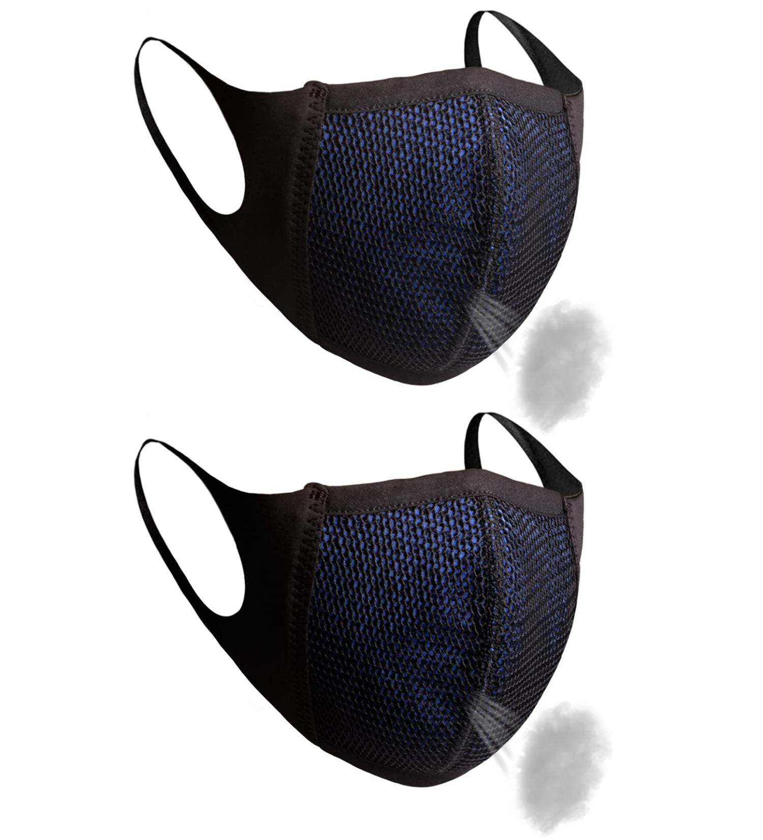 M MULGARIA Breathable Mesh Face Mask 2 Pack for Men, Women, Youth & Kids - Reusable & Washable Sports Mask for Outdoor & Home Use - Black/Blue - Buy Online on GoSupps.com