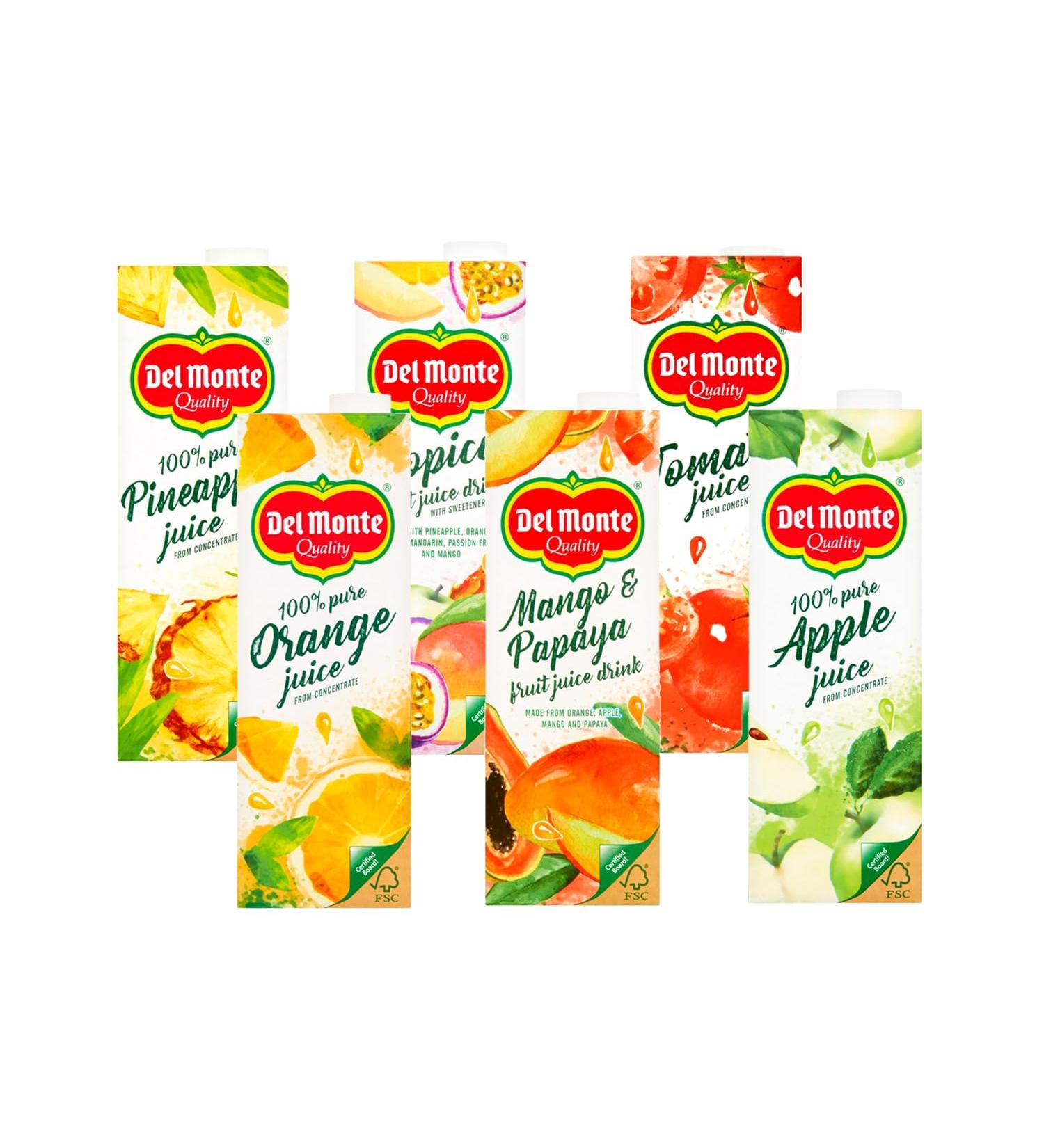 Del Monte Juice 1 Litre Each Variety Pack - Mango & Papaya Tomato Tropical Pineapple Pure Apple Pure Orange Juice Drinks - 6 Packs - Buy Online on GoSupps.com