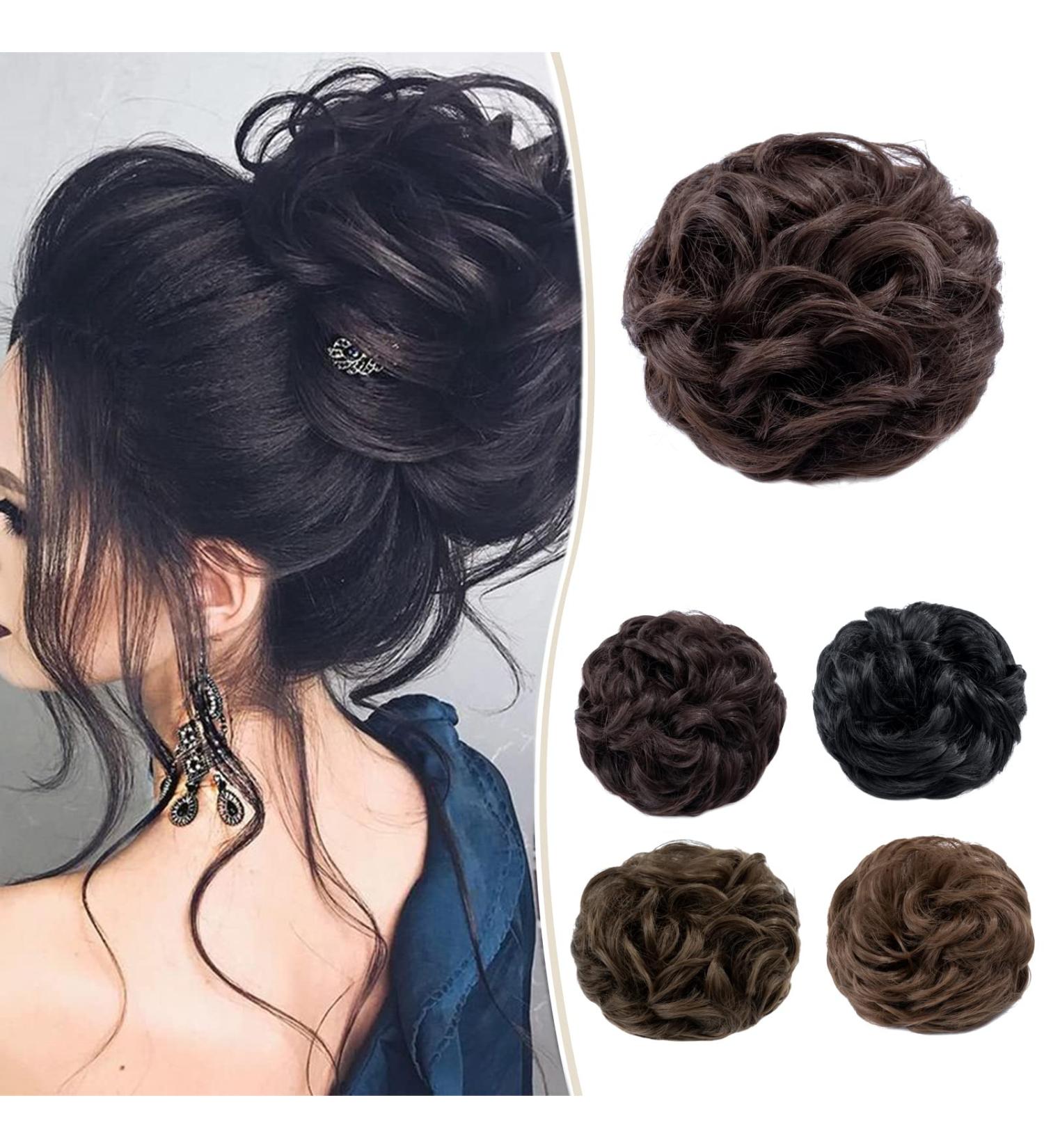 Silk-Co Hair Part with Rubber Band - Wavy Soft Dutt Hair Extensions (55g) for Thickening Messy Bun Updos - Medium Brown - Buy Online on GoSupps.com