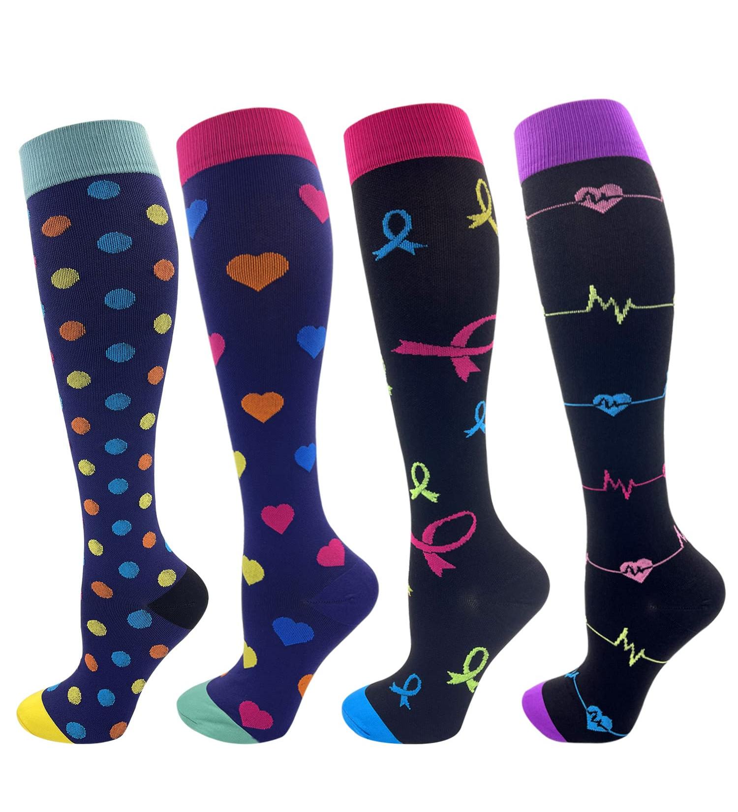 Azzsee 4 Pairs Colorful Compression Support Stockings for Men & Women - Knee Socks for Running & Cycling - S-M Multi-A1 - Buy Online on GoSupps.com