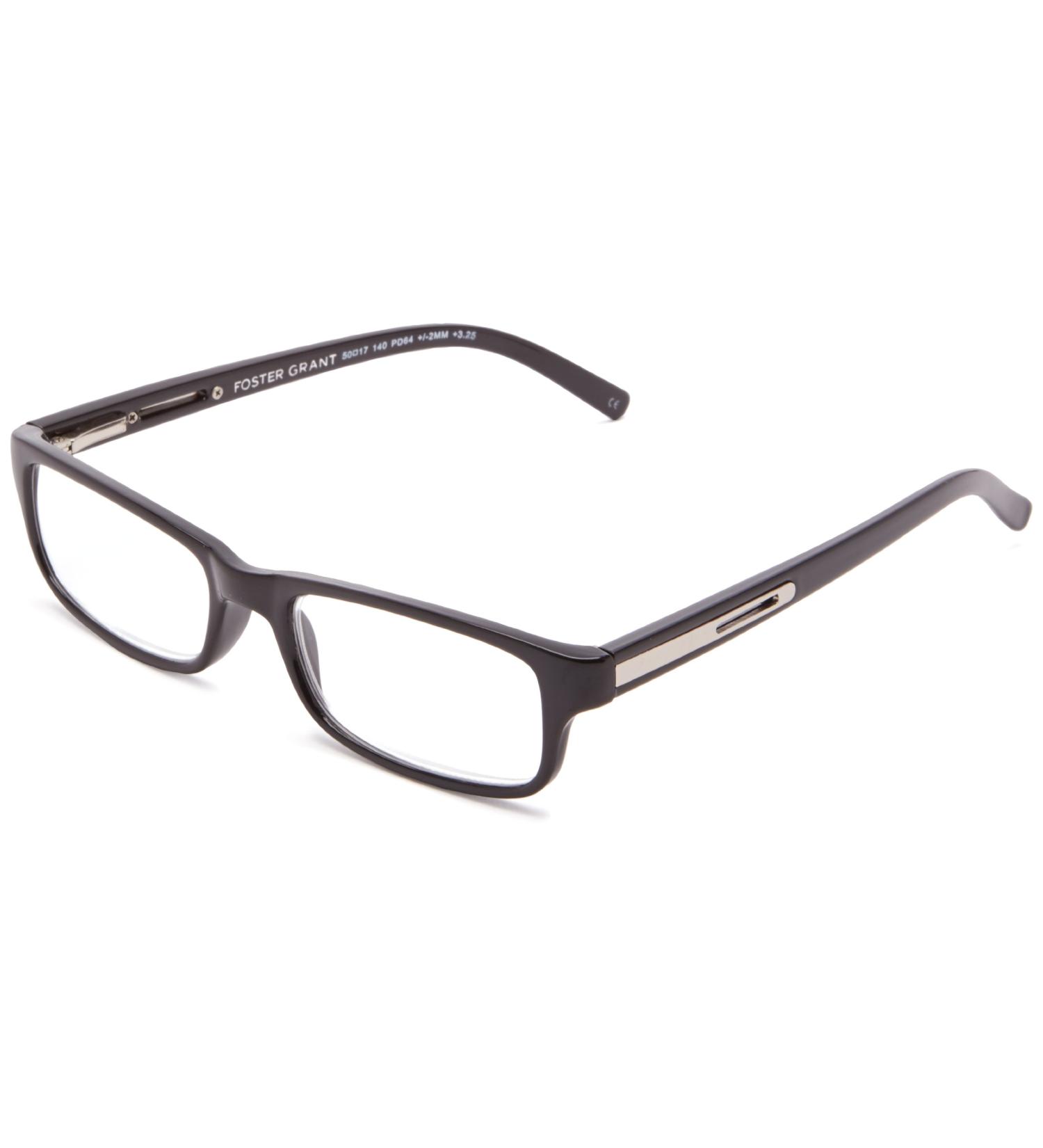 Foster Grant Men's Brandon Rectangular Reading Glasses - Shiny Black/Transparent 3x - Buy Online on GoSupps.com