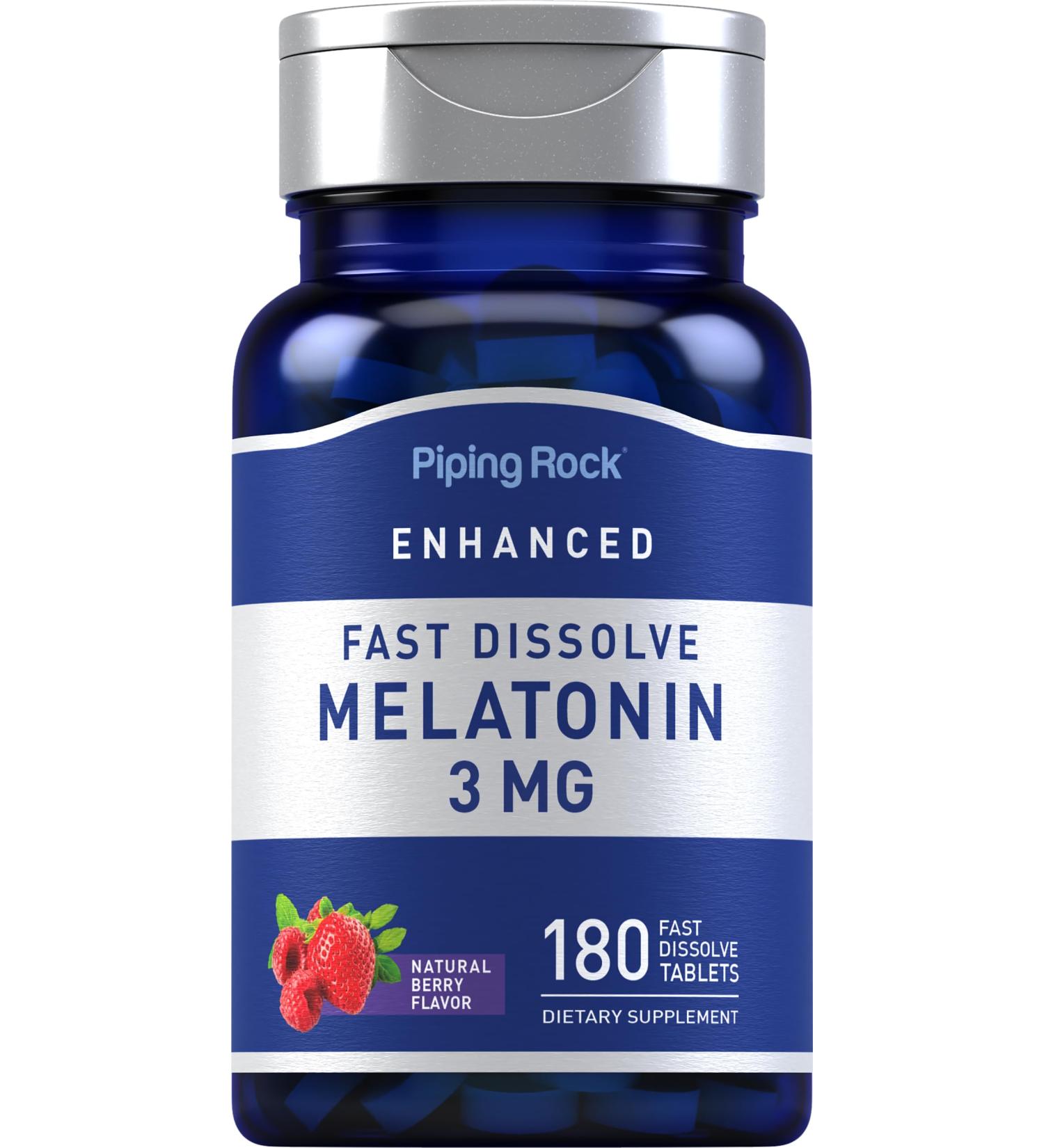 Piping Rock Melatonin 3mg | 180 Fast Dissolve Tablets | Berry Flavor | Adult Support Formula | Non-GMO Gluten Free - Buy Online on GoSupps.com
