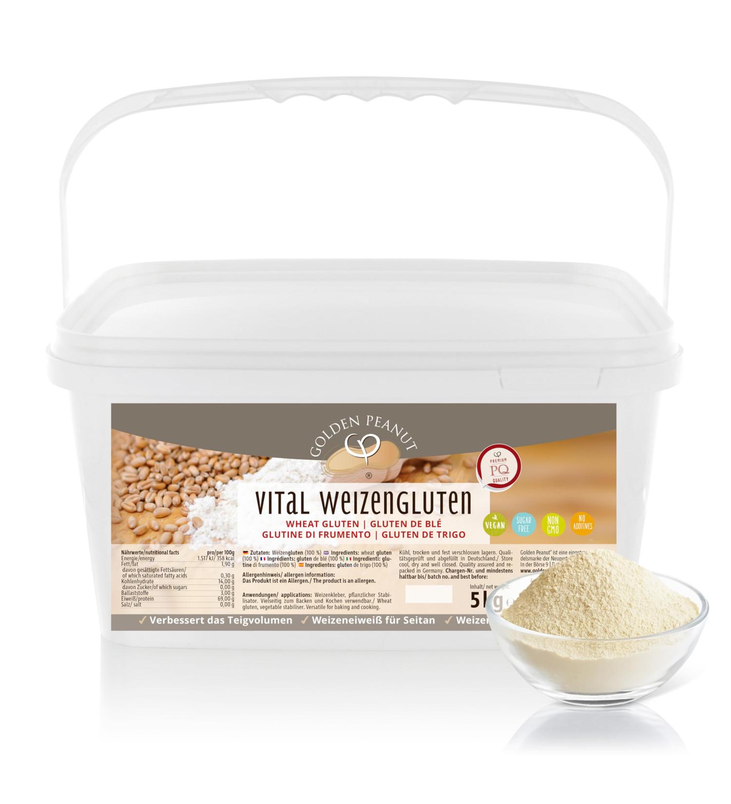 Golden Peanut Vital Wheat Gluten 5 kg - Natural Vegetable Thickener & White Protein for Seitan Low-Calorie Baking & Cooking - Buy Online on GoSupps.com
