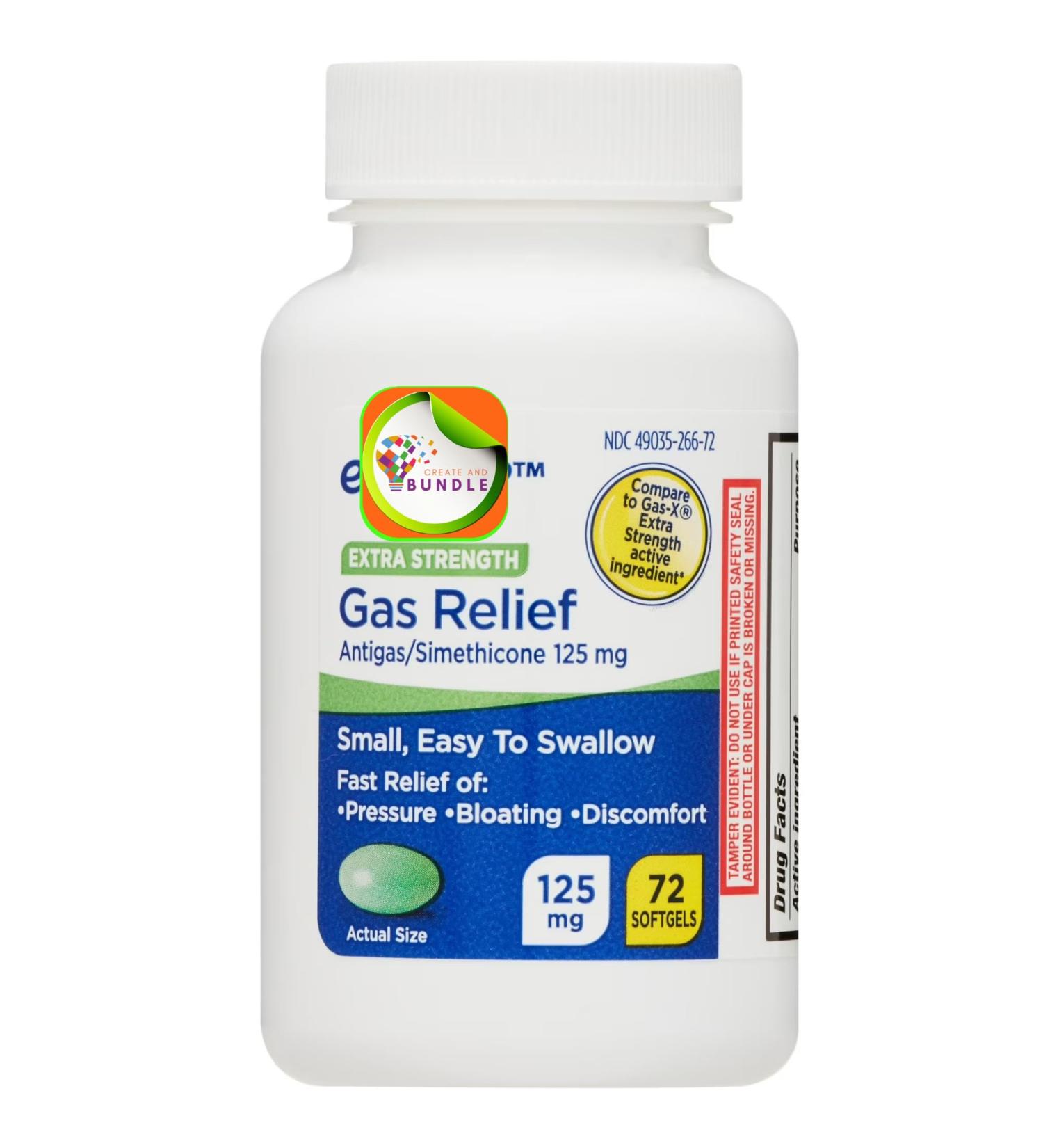 Gas Relief Softgels with Simethicone 125 mg Extra Strength Bloating & Discomfort Relief 72 Count + Create Sticker - Buy Online on GoSupps.com