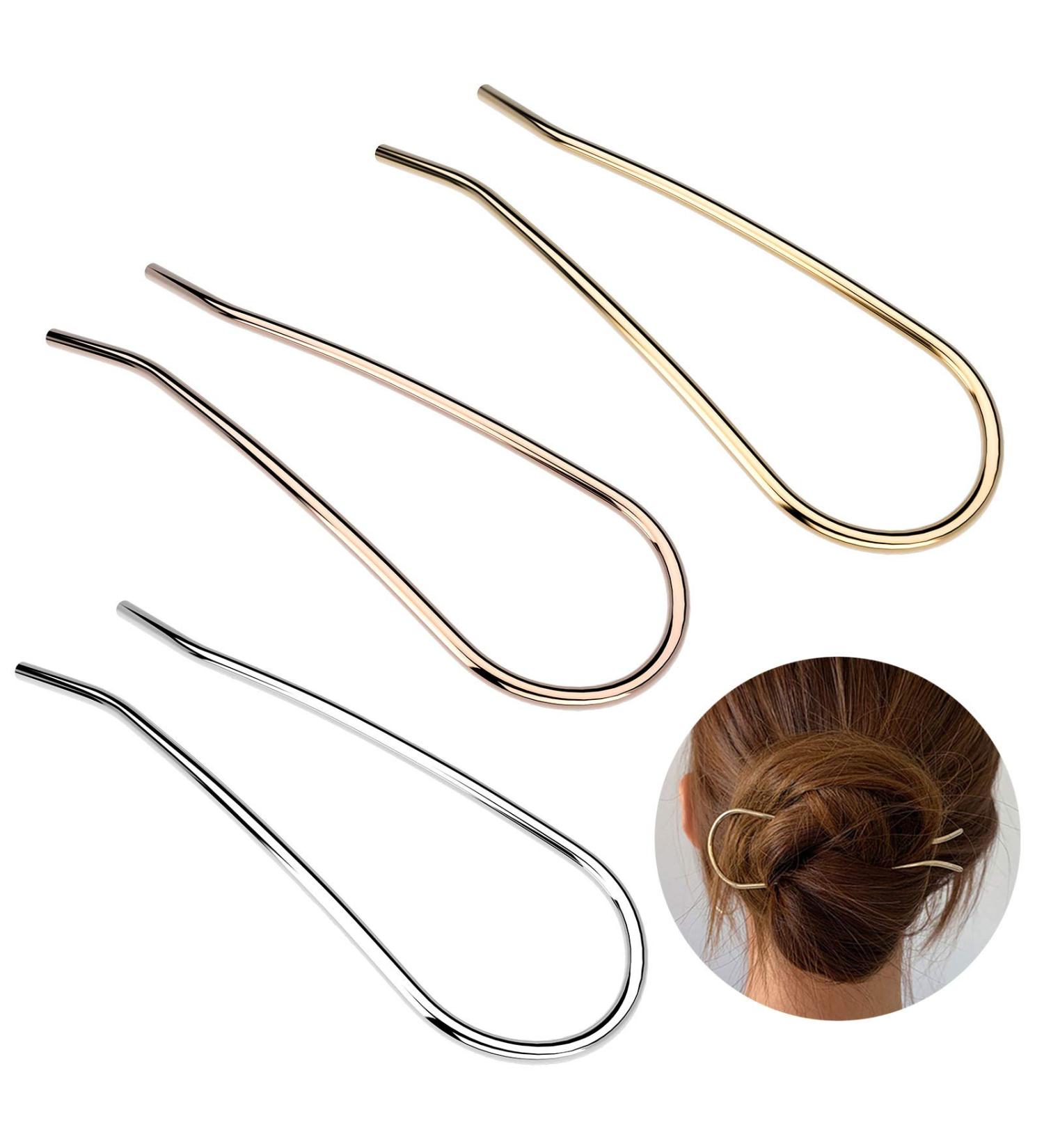 HYFEEL Metal Hair Fork 4.6 inch U Shape Updo Hair Sticks 3 Pack - Gold Rose Gold Silver - Buy Online on GoSupps.com