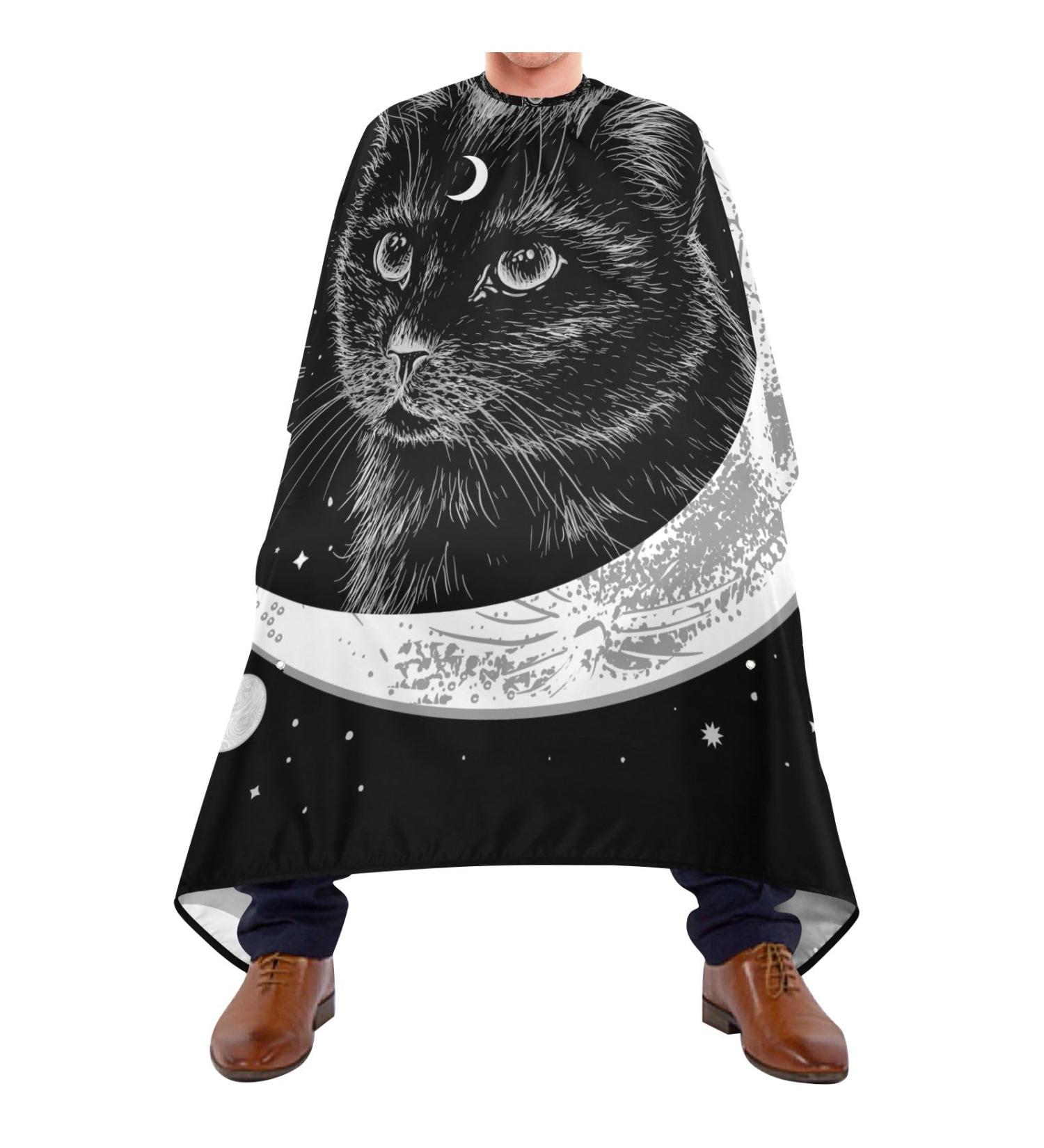 Waterproof Barber Cape - Black Cat & Moon Cheetah Haircut Bib for Men & Women | Unisex Hair Cutting Cape - Buy Online on GoSupps.com