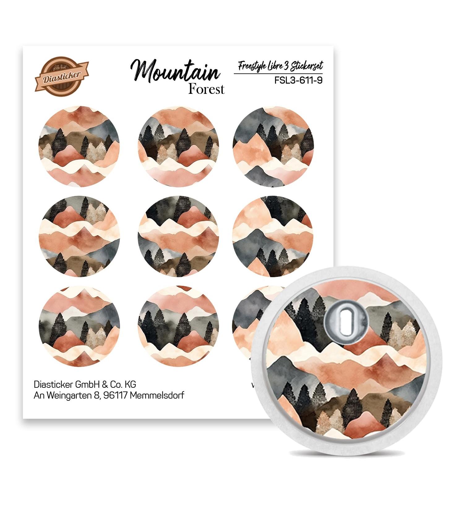 FreeStyle Libre 3 Sensor Sticker - Set of 9 "Mountain Forest" - Stickers for sensors | Diasticker