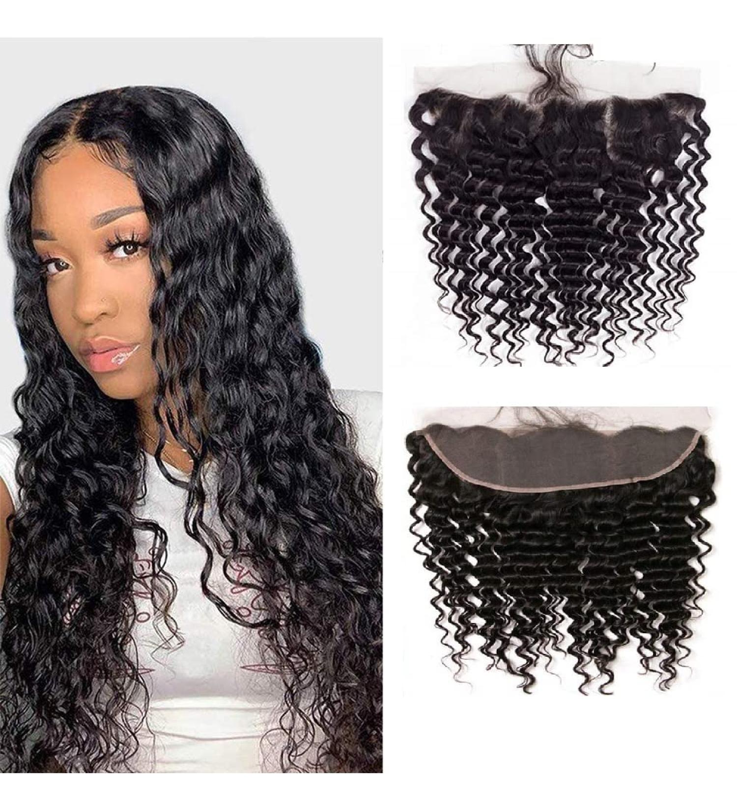 12A Grade Deep Wave Brazilian Virgin Human Hair 16 Lace Frontal Closure - Pre Plucked with Baby Hair - Natural Color - Swiss Lace - 200% Density - Buy Online on GoSupps.com