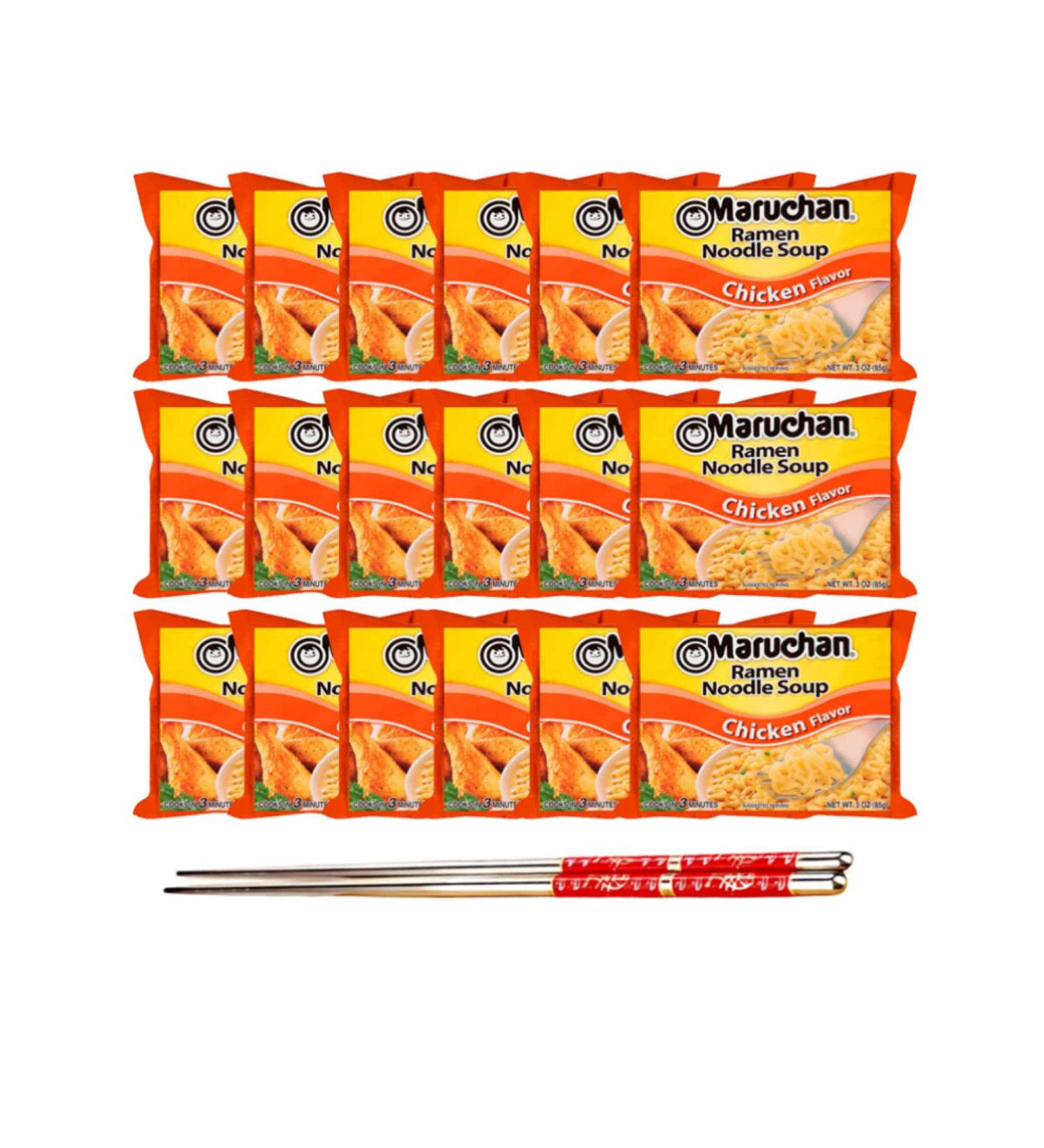 Ja Cor Instant Ramen Noodle Soup Chicken Flavor Noodles 3 oz. Bulk Pack Bundle with 1-Set of Reusable Stainless Steel Chopsticks(18 Individual Packs) - Buy Online on GoSupps.com