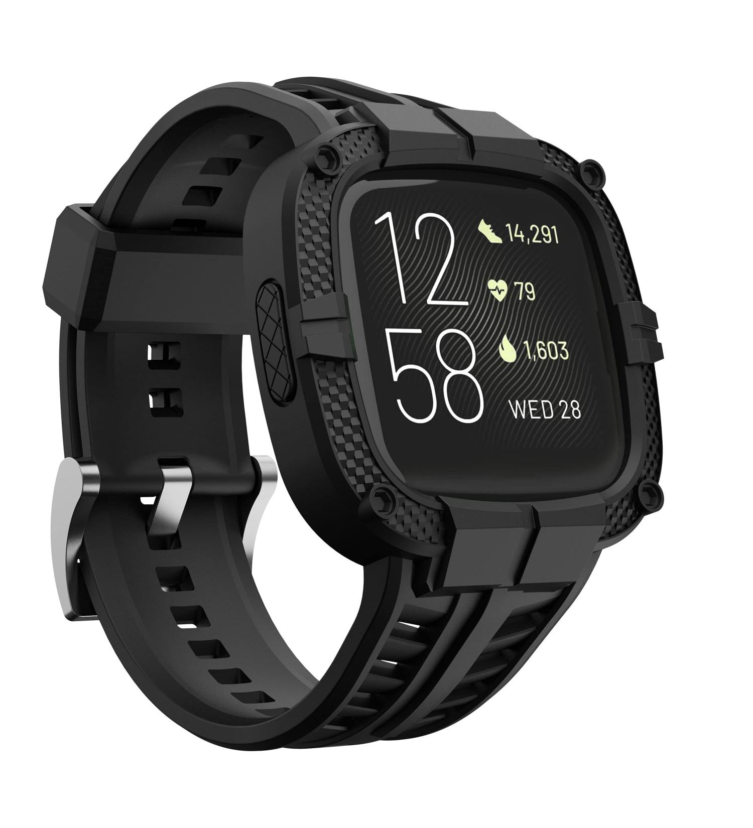 Fitbit Versa 2 Bands with Protective Case - Rugged Sport Wristbands in Black - Buy Online on GoSupps.com