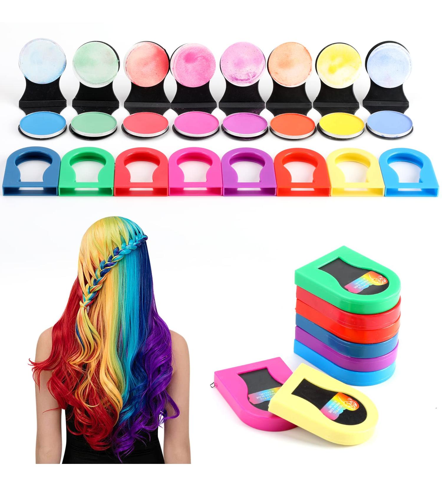 8PCS Washable Hair Chalk Dye Set for Girls - Non-Sticky Temporary Bright Colors for Halloween, Cosplay, Parties - Kid-Friendly Hair Dye Kit - Buy Online on GoSupps.com