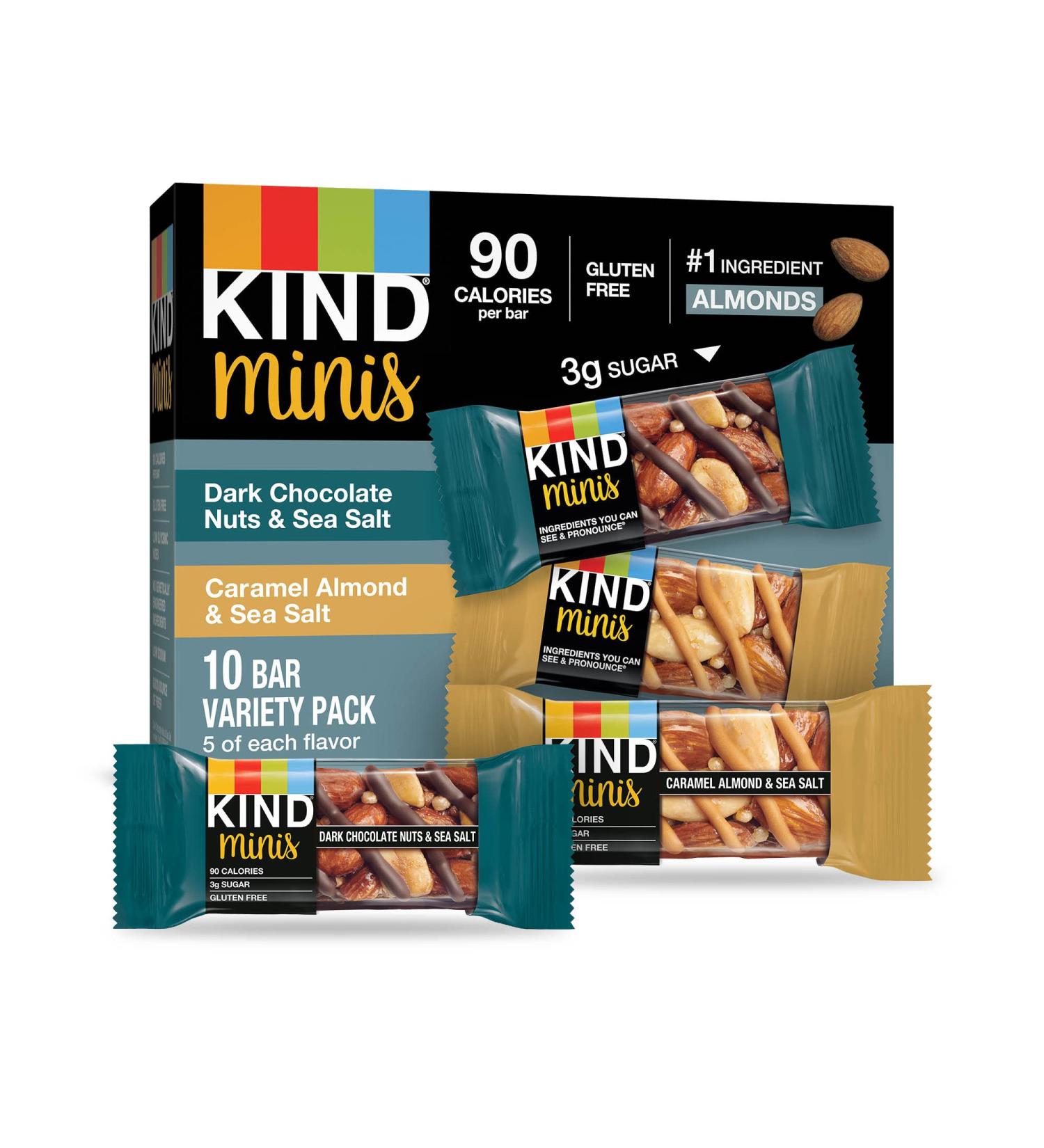 KIND Thins Snack Bars Variety Pack - Gluten Free, 100 Calorie, 60 Count - Dark Chocolate Nuts & Sea Salt, Caramel Almond & Sea Salt - Buy Online on GoSupps.com