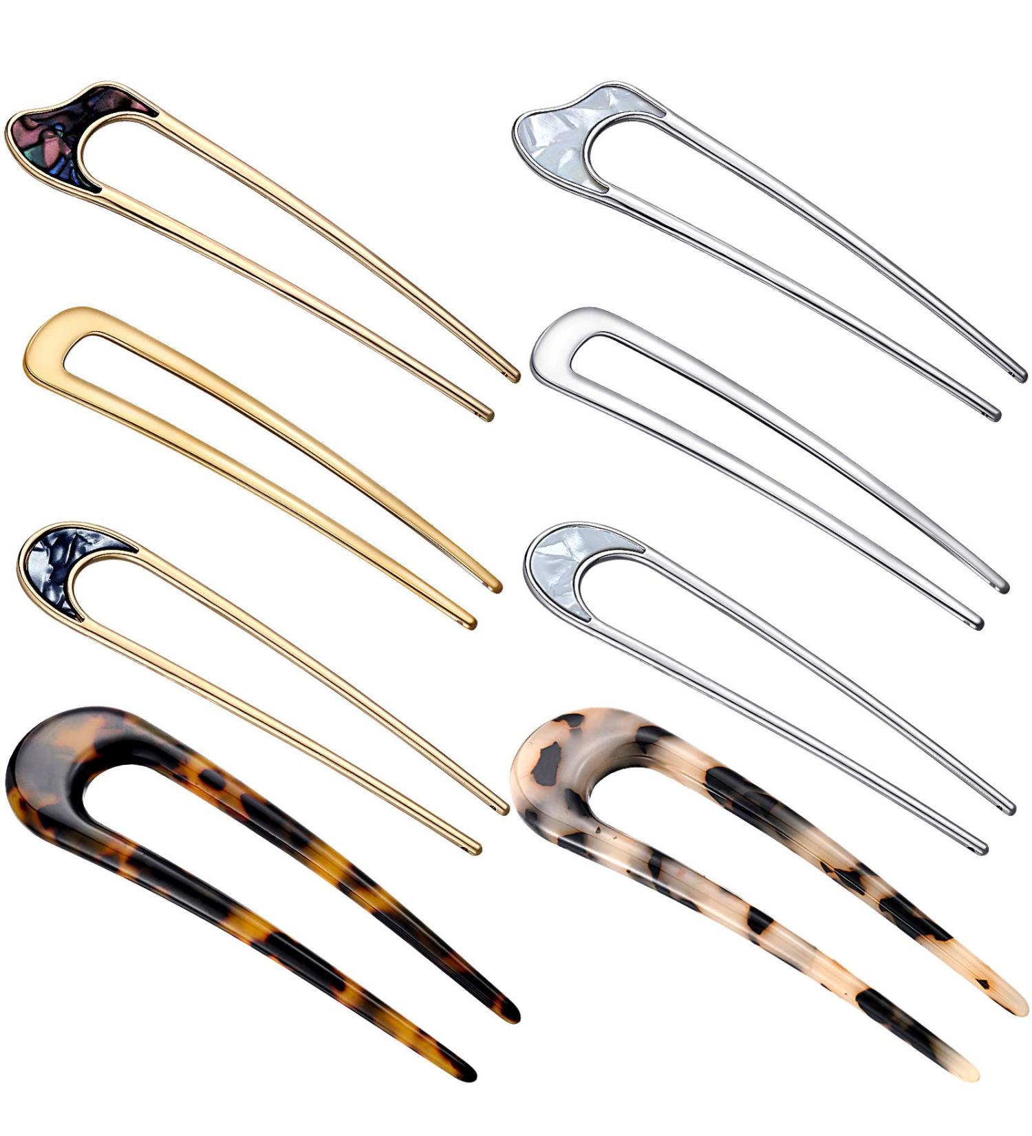 8-Piece Metal U-Shaped French Hair Pins Set with Cute Patterns - Hairstyle Accessories for Women and Girls - Buy Online on GoSupps.com