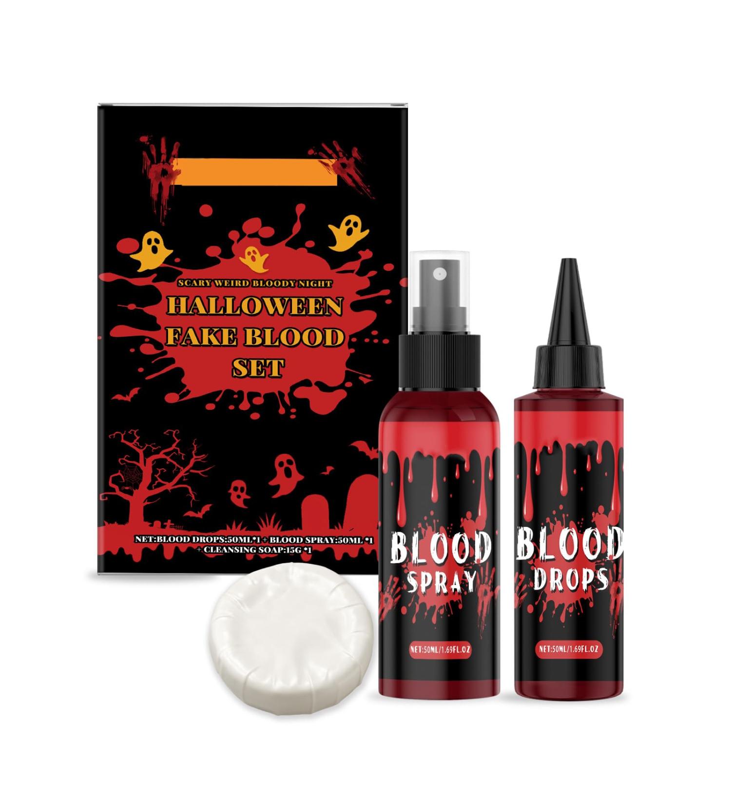  Rubu22a Halloween Artificial Blood Kit - 50ml Fresh Artificial Blood + 50ml Dark Red Theatre Blood - Artificial Blood - Washable - For Halloween Zombie Vampire Wounds (50ml + 50ml) - Buy Online on GoSupps.com