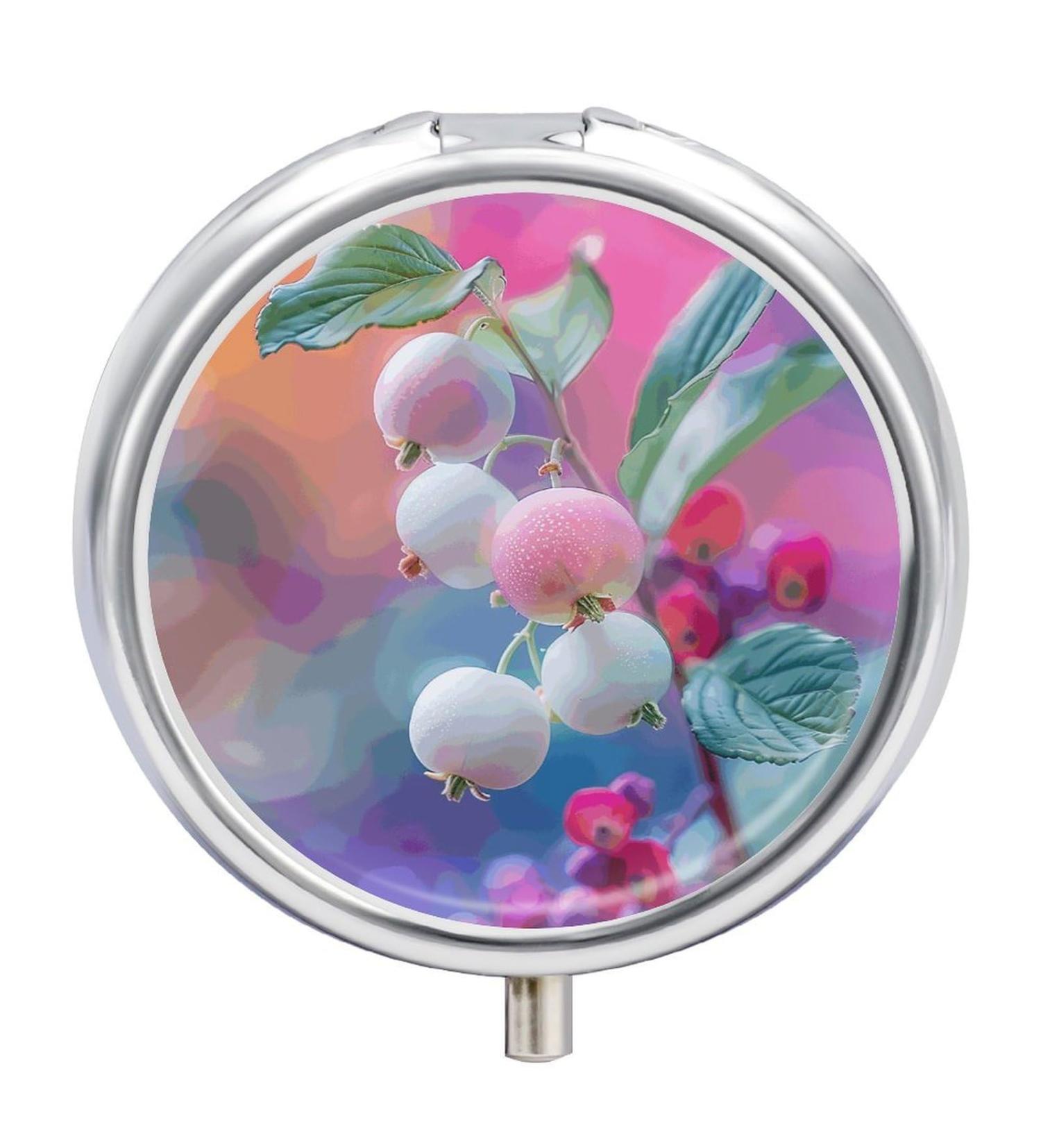 Travel Pill Box Organizer | 3 Compartment Portable Medicine Case with White Berries Print | Perfect for Handbag & Pocket - Buy Online on GoSupps.com