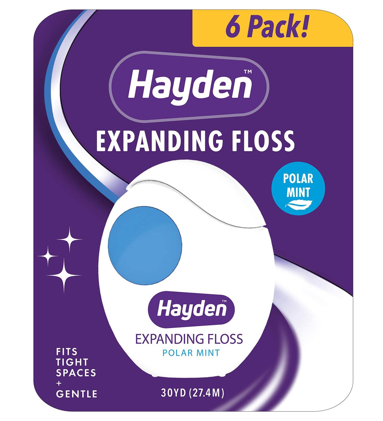 6-Pack Hayden Clean+ Dental Floss | Polar Mint with Anti Tartar Actives | Gentle Care | 30 Yards - Buy Online on GoSupps.com