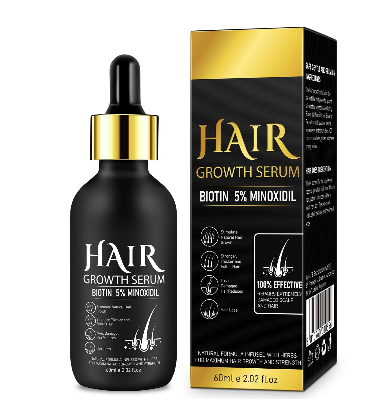 5% Minoxidil Hair Growth Serum for Men & Women - Biotin & Natural Hair Regrowth Treatment - Stronger Thicker Hair - Damaged Scalp Repair - 2.02 Fl.Oz - Buy Online on GoSupps.com