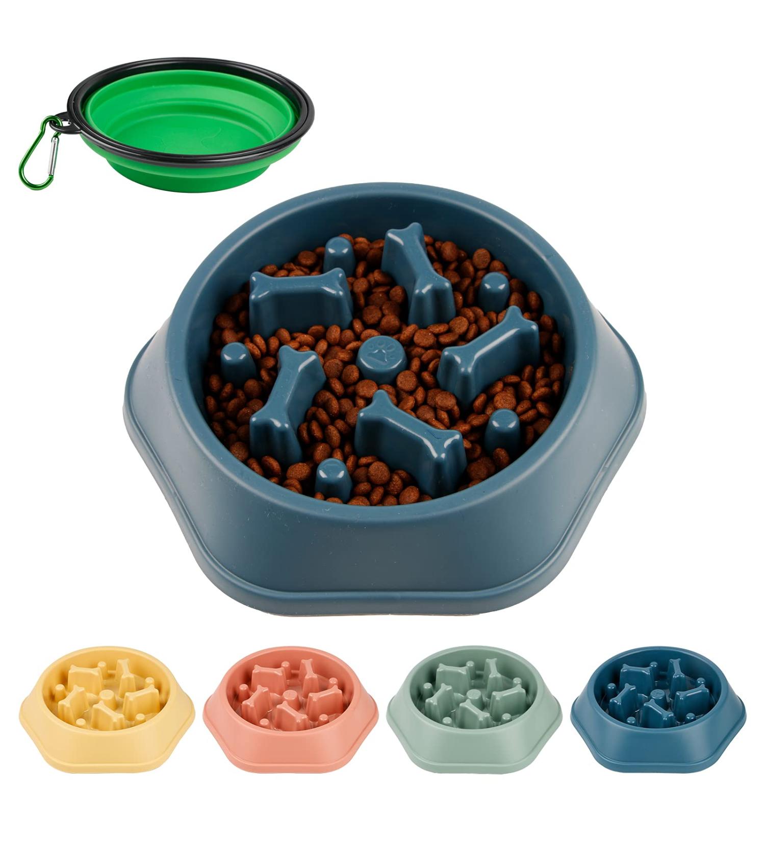 DPoegts Slow Feeder Dog Bowl - Anti-Gulping Interactive Food and Water Bowl for Small/Medium Dogs (Bone-Blue) - Buy Online on GoSupps.com