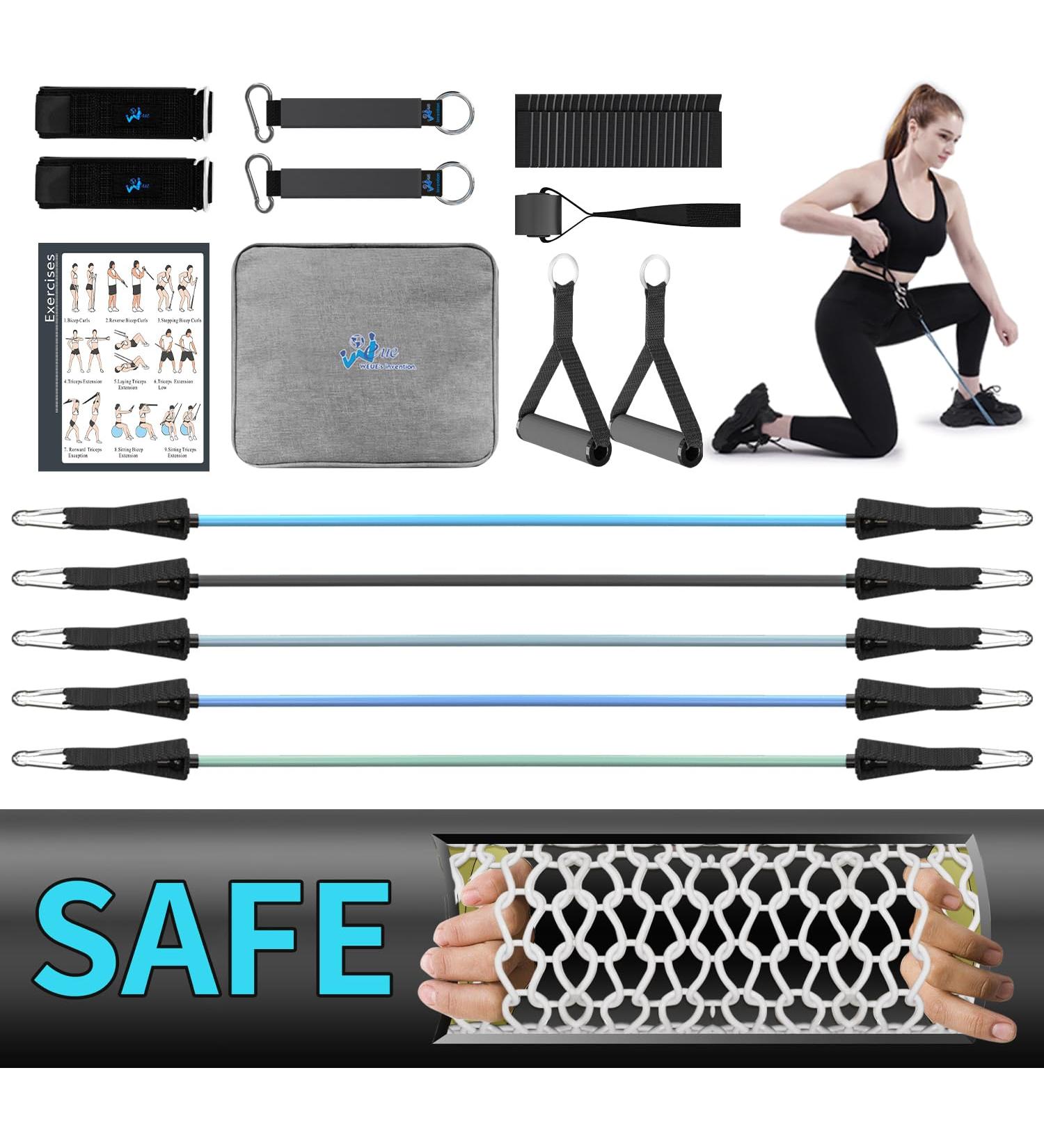 WEUE Resistance Band Safety Tube Set - 14 Piece Kit for Men and Women, Up to 150lbs - Perfect for Fitness Workouts at Gym and Home - Buy Online on GoSupps.com