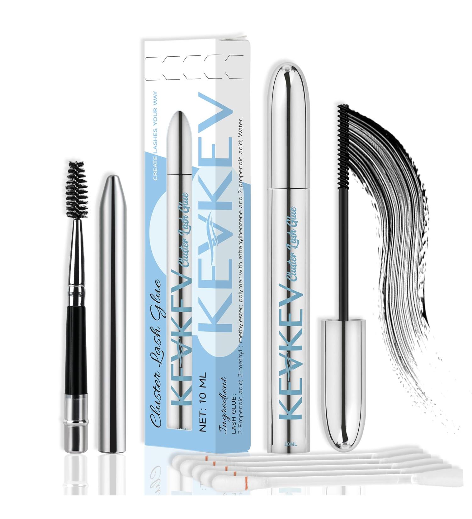 KevKev Eyelash Glue for Cluster Lashes - 10ml Black Quick Dry Super Strong Hold with Remover & Cotton Swabs - Buy Online on GoSupps.com