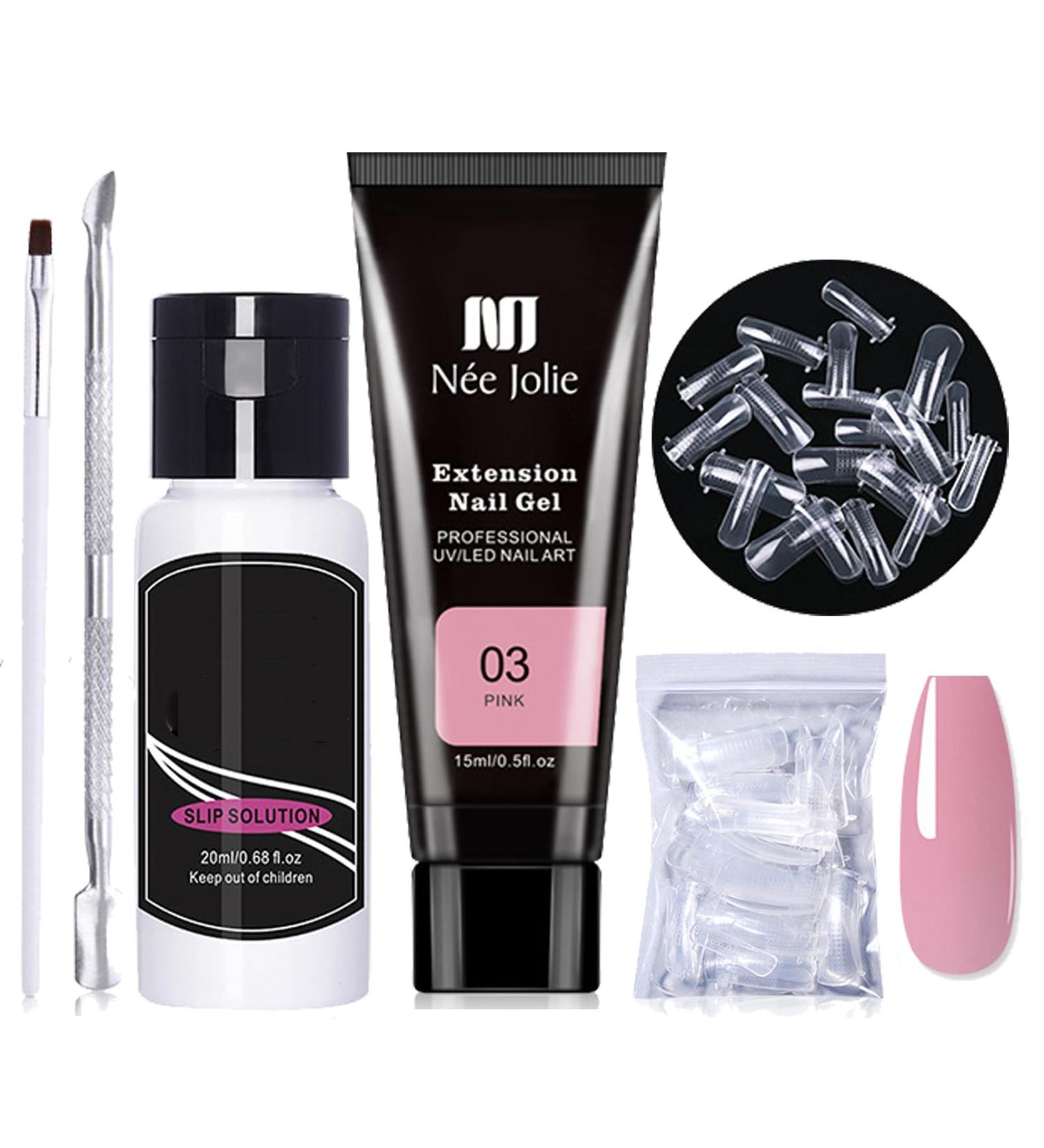 Pink Poly Nail Gel Kit: 15ML Clear Builder Gel, Slip Solution, Nail Forms Tips - All-in-one Starter Kit for Nail Art Beginners - Buy Online on GoSupps.com