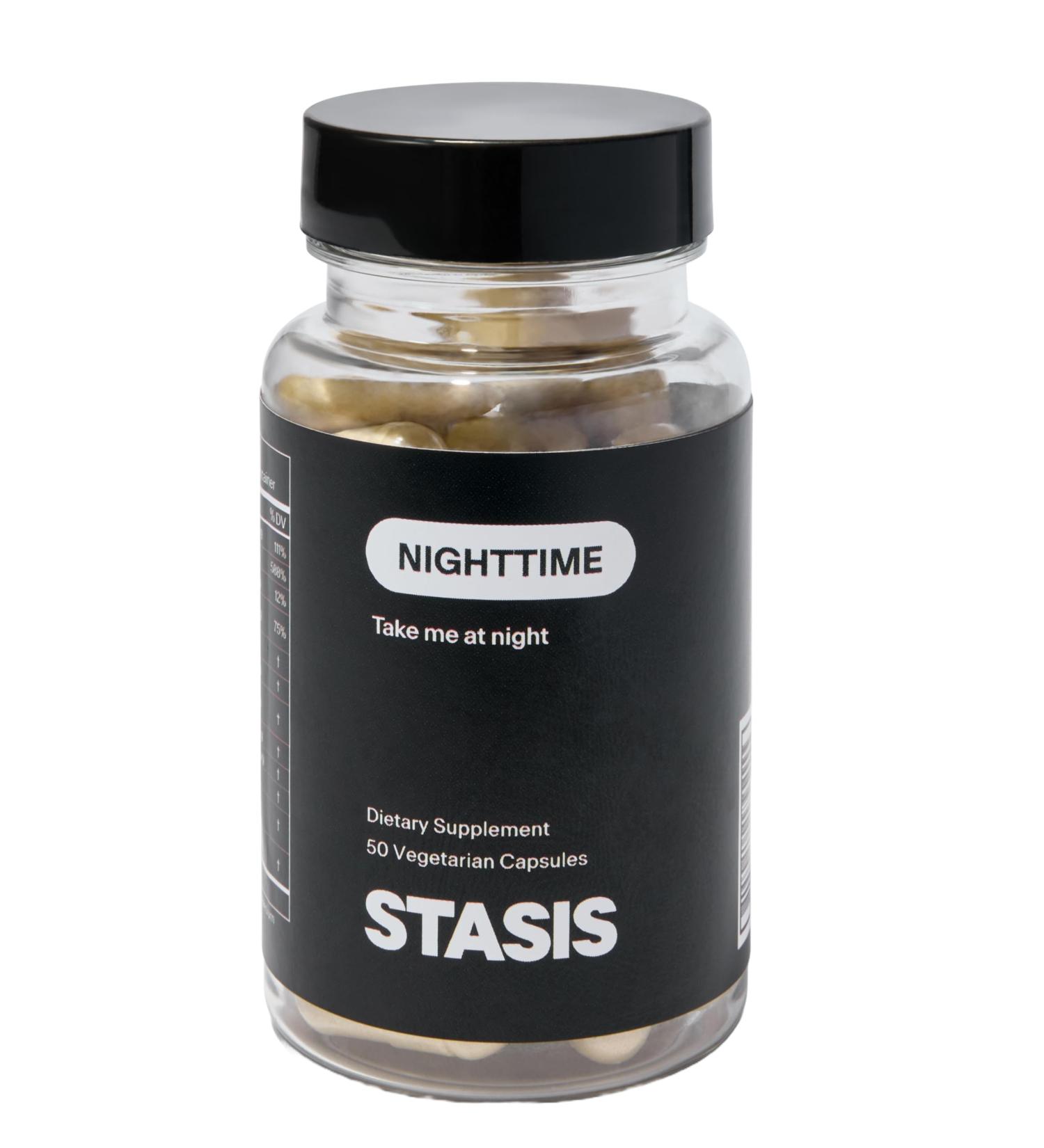 Stasis Nighttime - Calm and Sleep Capsules to Pair with Stimulant - Skullcap, Magnolia Bark, Magnesium for Sleep, and Astaxanthin Supplements for Relaxation and Mood Support - 25 Servings - Buy Online on GoSupps.com