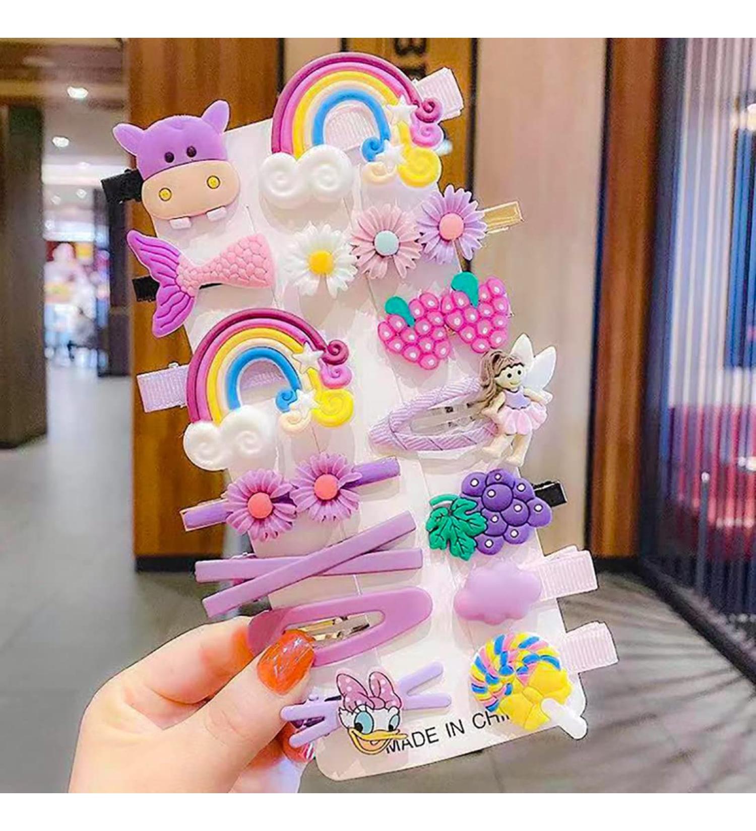 14-Piece Girls Hair Accessories Set | Colorful Cartoon Hair Clips & Flowers for Kids - Buy Online on GoSupps.com