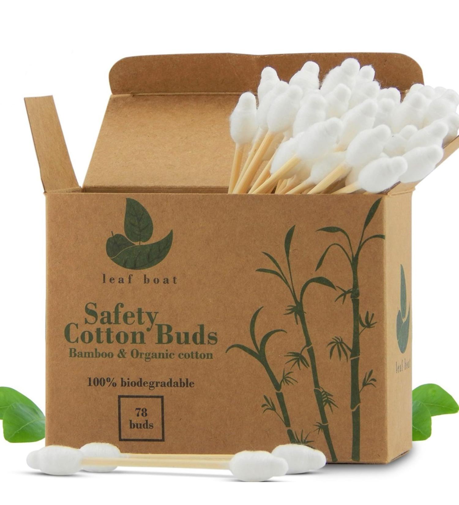 LEAF BOAT Biodegradable Cotton Buds 78 Pieces | Eco-Friendly Vegan Ear & Makeup Cleaning | GOTS Certified | Recycled Packaging | Plastic-Free - Buy Online on GoSupps.com