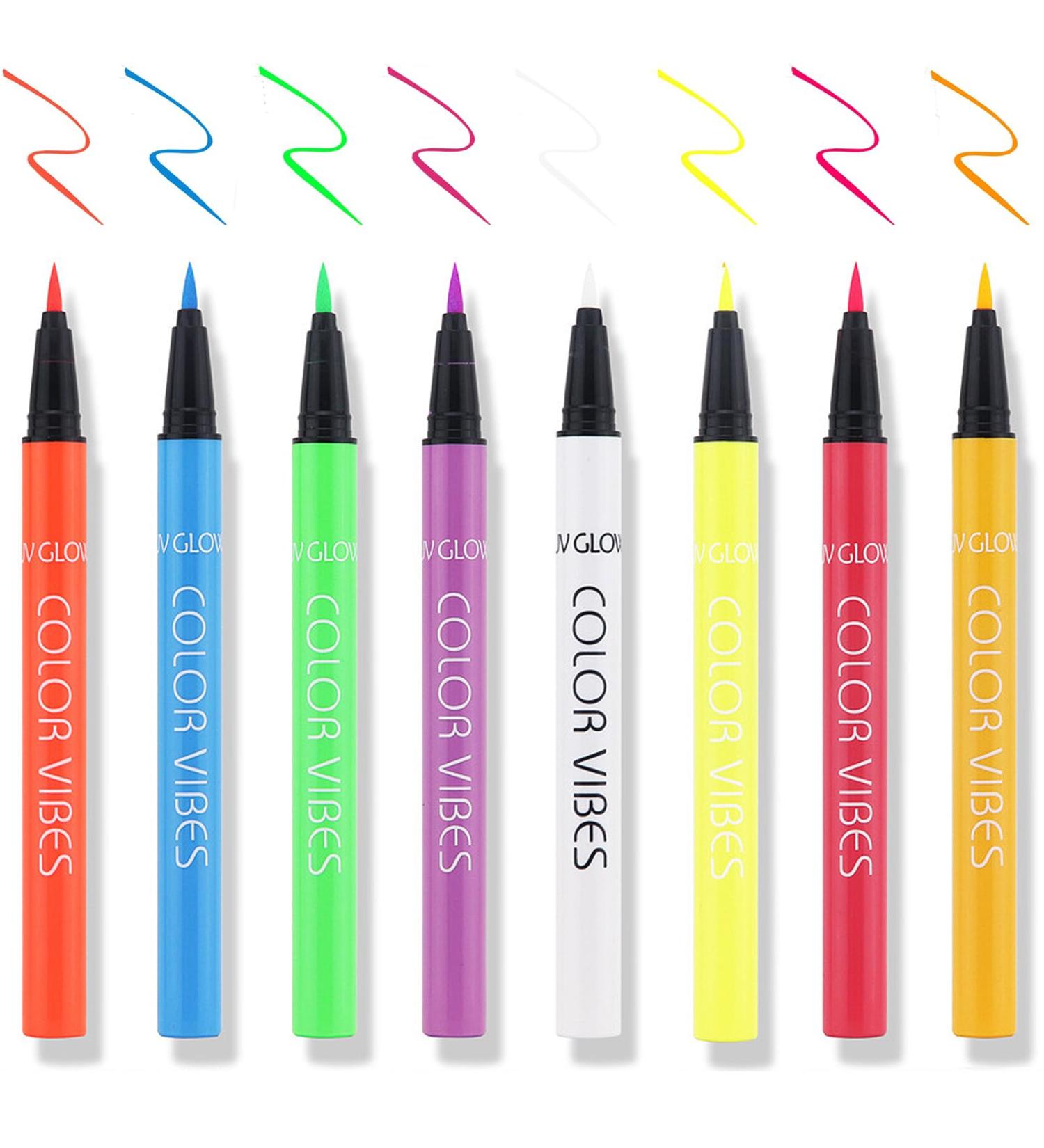  Ferizzia 8 Colours UV Eyeliner Fluorescent Liquid Eyeliner Set Face and Body Paint Smudge-Resistant Long Lasting Waterproof for Halloween Christmas Carnival Masquerade - Buy Online on GoSupps.com