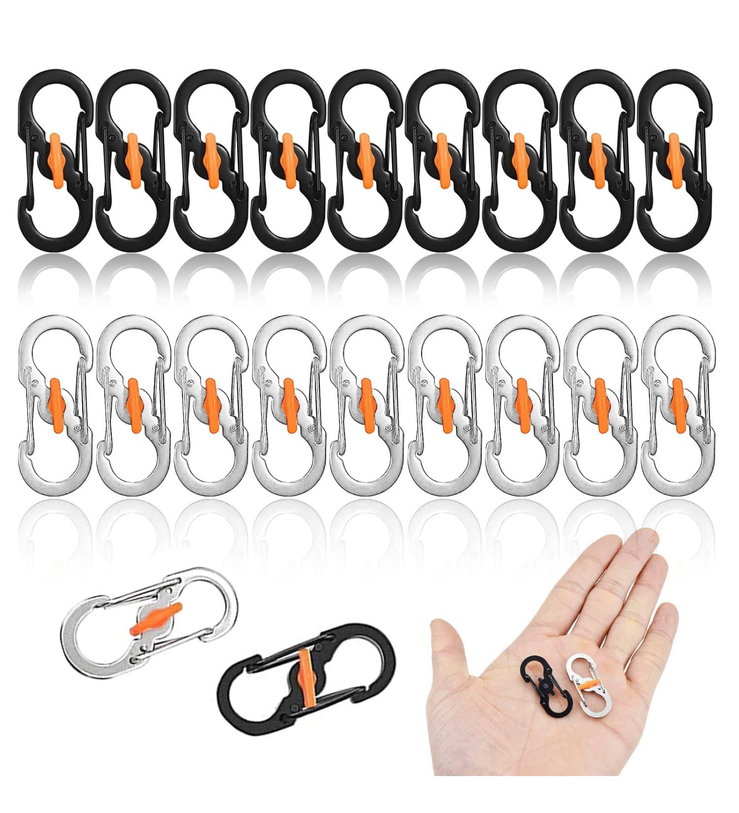 20-Piece Stainless Steel S-Carabiner Keychain Set | Locking Carabiner Hooks for Outdoor Fishing Camping & Hiking - Buy Online on GoSupps.com