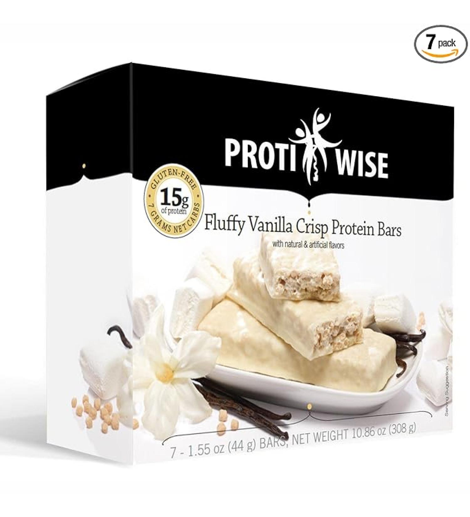 ProtiWise â High Protein 15g Bar | 7/Box | Weight Loss Diet KETO Friendly Hunger Control Meal Replacement | Gluten Free Low Fat Low Sugar (Fluffy Vanilla Crisp) - Buy Online on GoSupps.com
