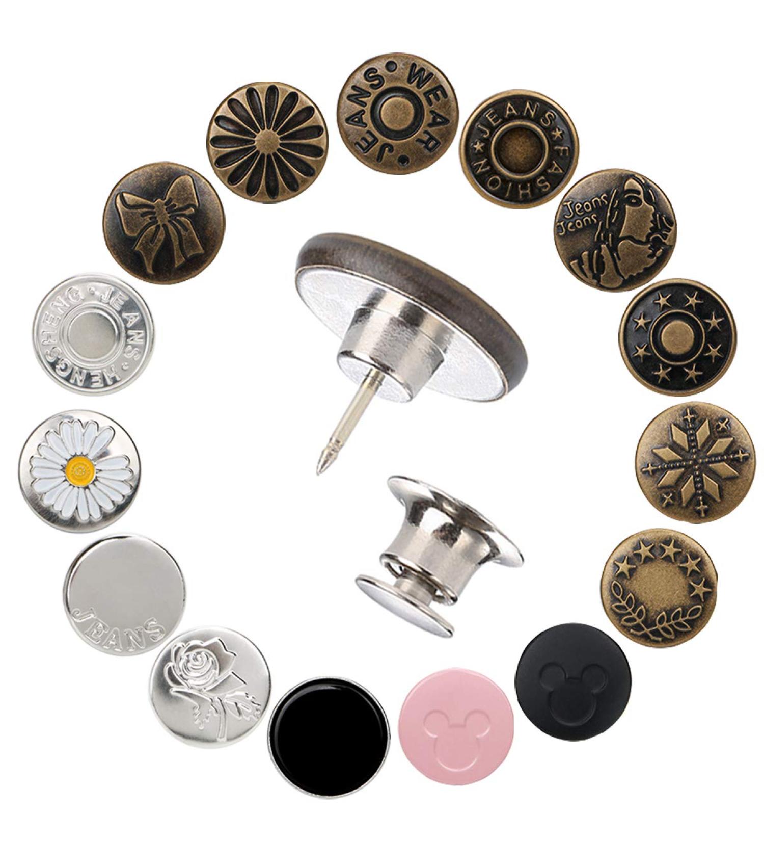 Zehhe 16 Sets Adjustable Jeans Button Pins | No Sew Detachable Pants Waist Button | 17mm Instant DIY Solution - Buy Online on GoSupps.com