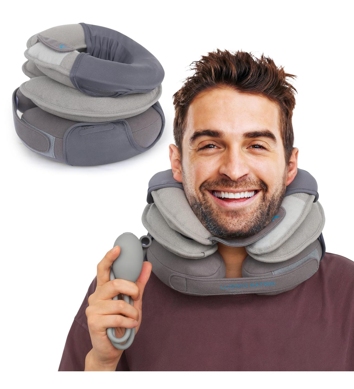 Inflatable Neck Stretcher Cervical Traction Device with Removable Air Pump - Neck Pain Relief Brace for Home & Travel (with Pillow Cover) - Buy Online on GoSupps.com