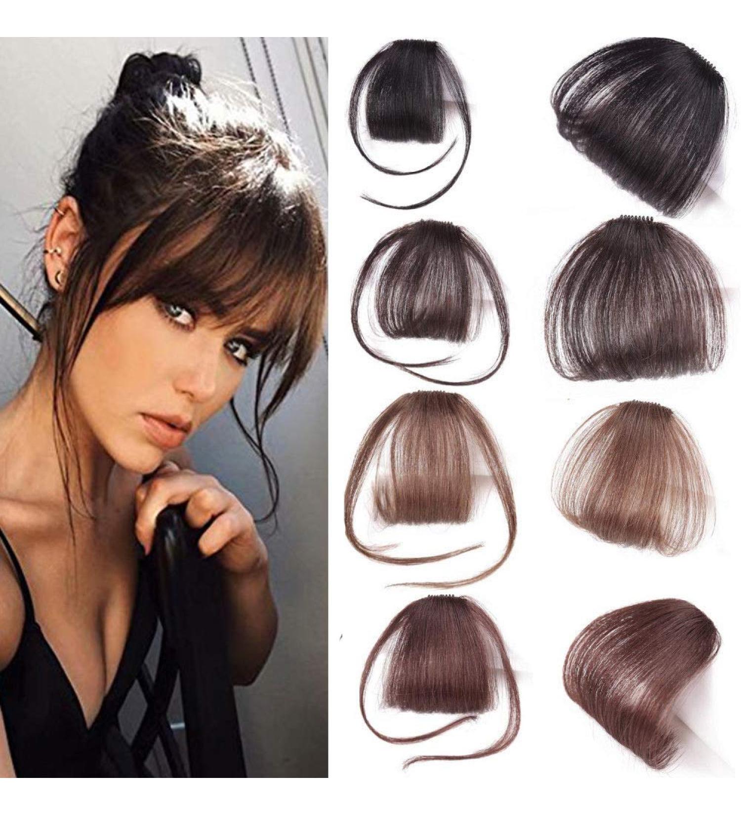 Thin Neat Air Bangs Hair Extensions Clip in on Fringe Front Hairpiece (Light Brown) - Buy Online on GoSupps.com