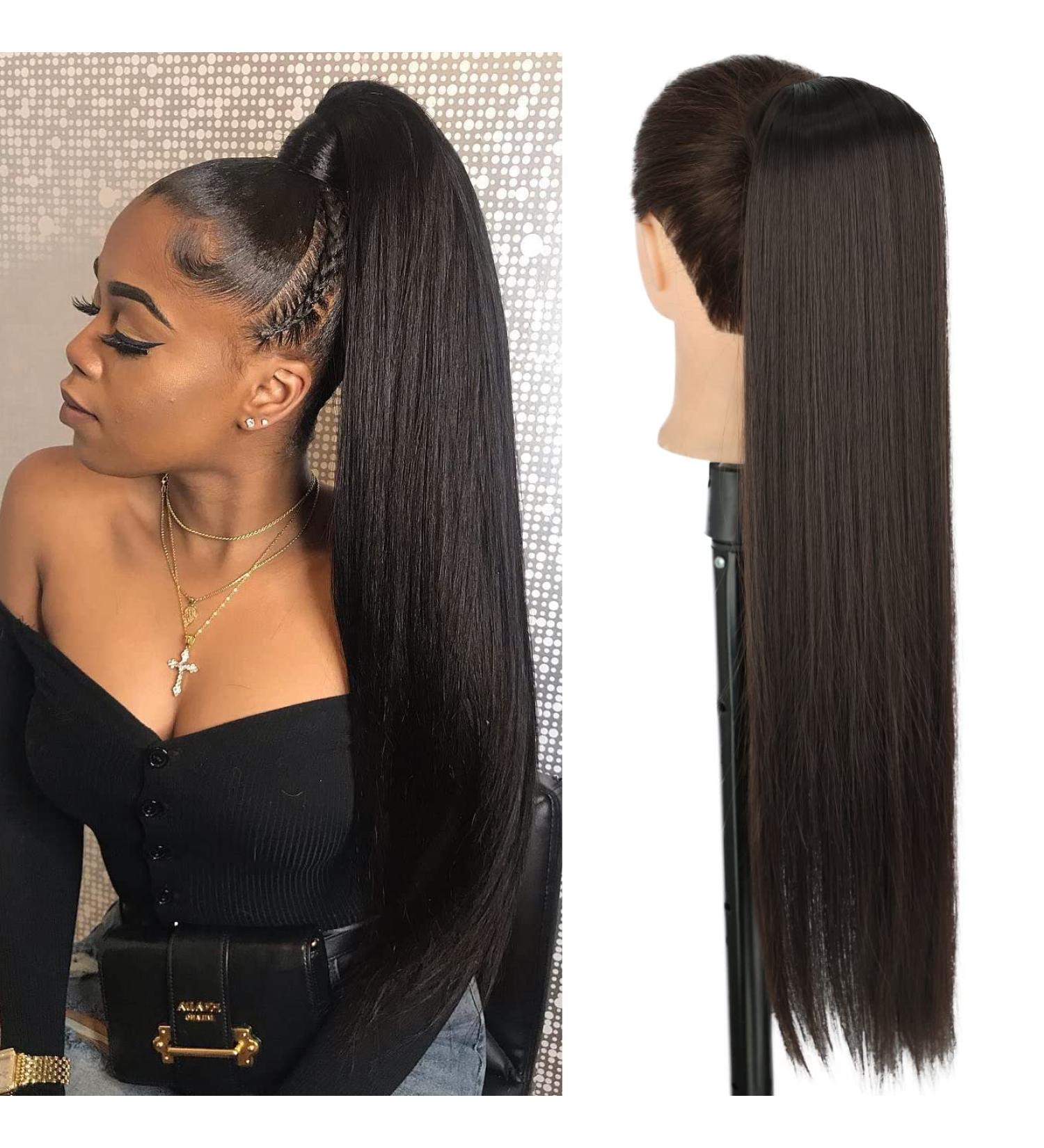 Premium Dark Brown 70cm Clip-In Ponytail Hair Extensions | Natural Look & Easy Application - Buy Online on GoSupps.com