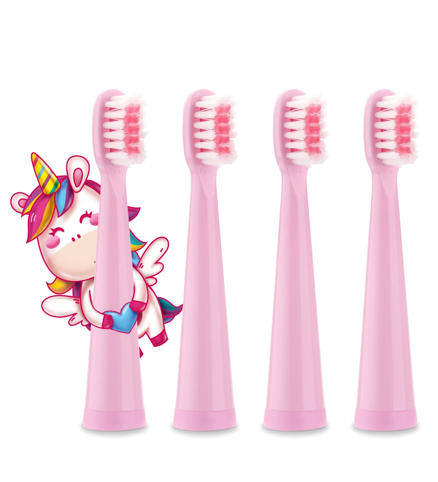 Vekkia Kids Electric Toothbrush Replacement Heads - 4 Pack, 3D Curved Soft Bristles, 7X More Plaque Removal, Pink - Perfect for Small Mouths - Buy Online on GoSupps.com