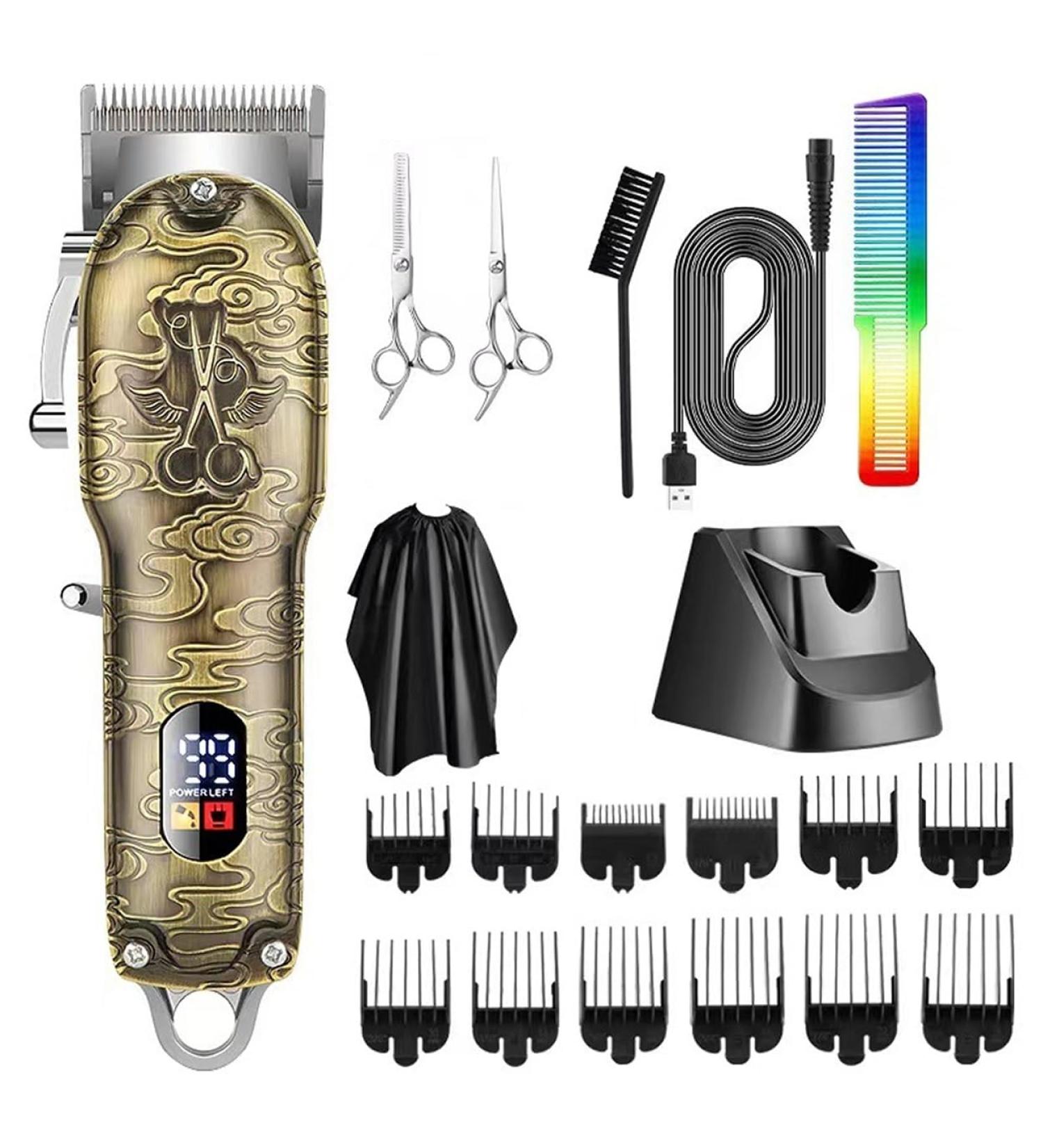 Professional USB Rechargeable Hair Cutting Tool - All Metal Body Hair Clippers with LCD - Electric Trimmers for Barbers - Fast Charging Base - Buy Online on GoSupps.com
