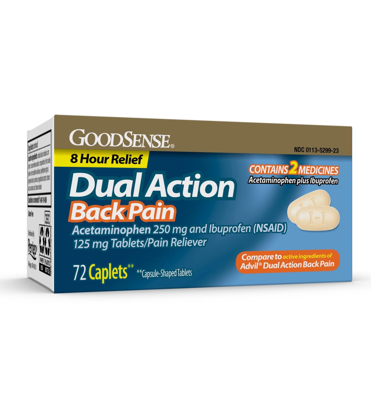 GoodSense Dual Action Acetaminophen and Ibuprofen (NSAID) Tablets 250 mg/125 mg Back Pain 72 Count - Buy Online on GoSupps.com