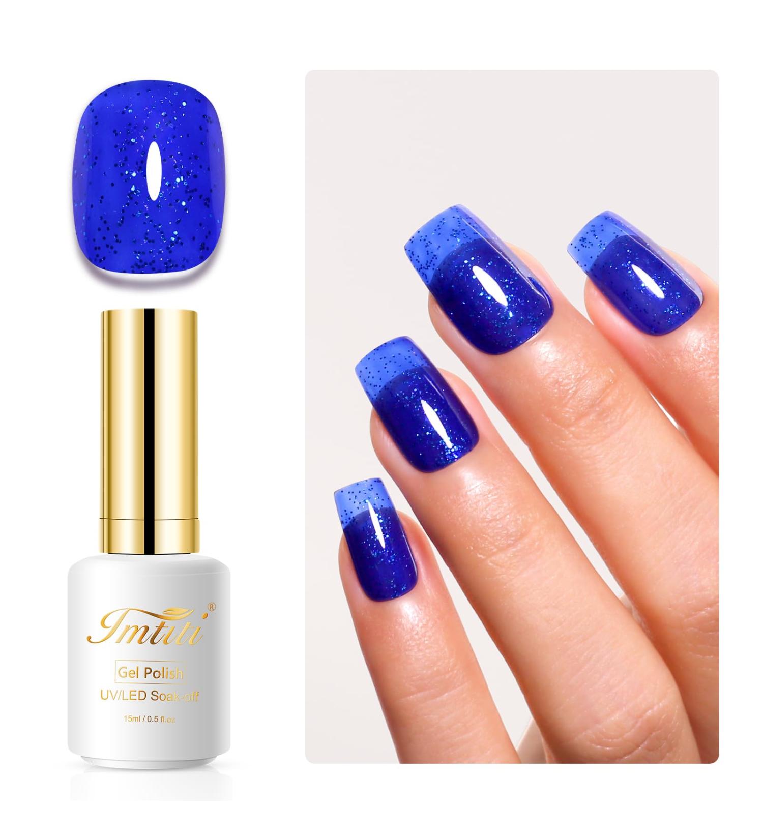 Imtiti Glitter Gel Nail Polish Deep Blue Iridescent Glitter Gel Polish Soak Off LED UV Diamond Shimmer Sparkle Nail Gel Polish Fall Winter Manicure Gel Nail Polish Kit 15ML - Buy Online on GoSupps.com