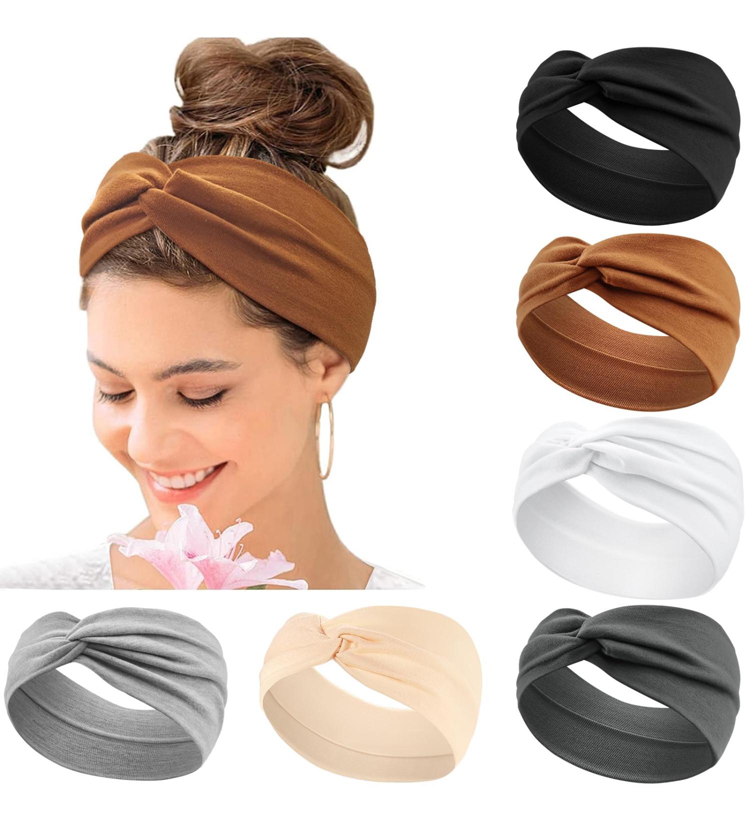 Multicoloured 6-Pack Women's Wide Elastic Hair Bands - Boho Headband Set for Yoga & Sports - Buy Online on GoSupps.com