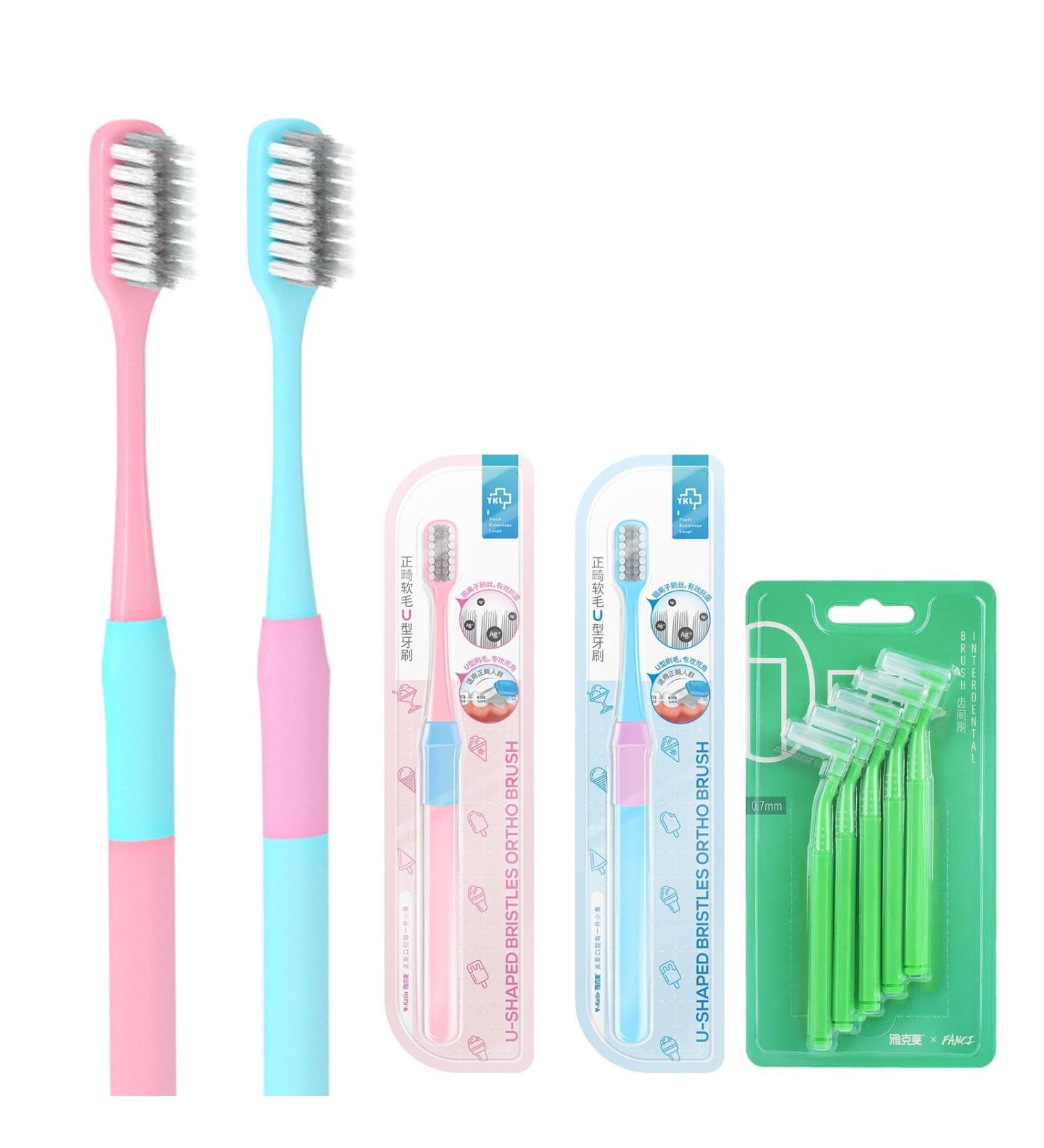 Y-Kelin Orthodontic Toothbrush with Soft Bristle and L-Shaped Interdental Brush Combo (4pcs + 10pcs) - Buy Online on GoSupps.com