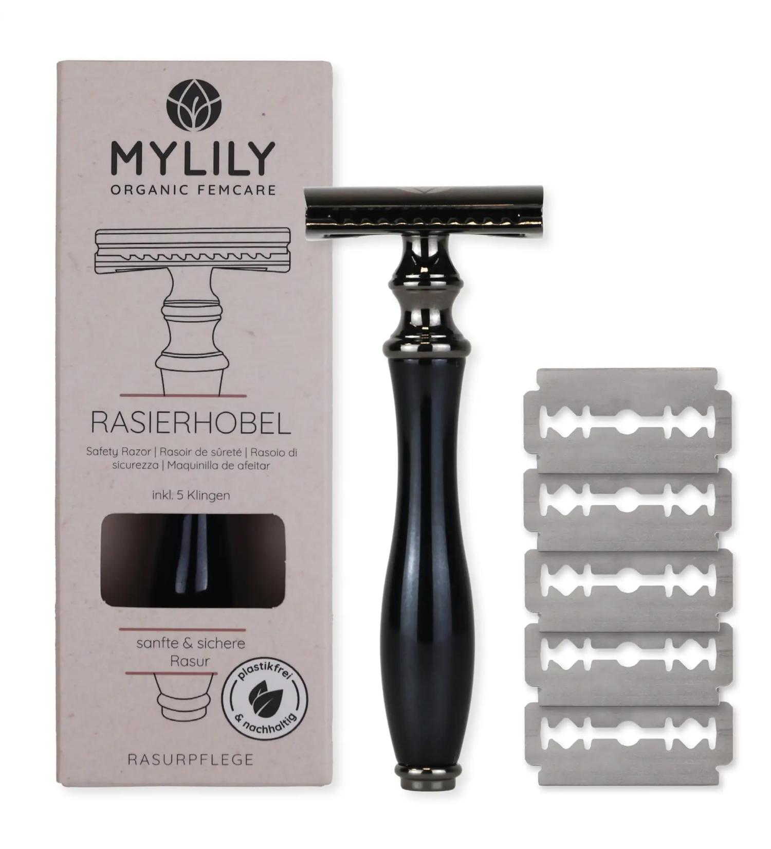 Mylily Razor Hobel with 5 Blades | Eco-Friendly Safety Razor for Women | Zero Waste Shaving | Perfect Shave | Plastic-Free Intimate Area Care | Black - Buy Online on GoSupps.com