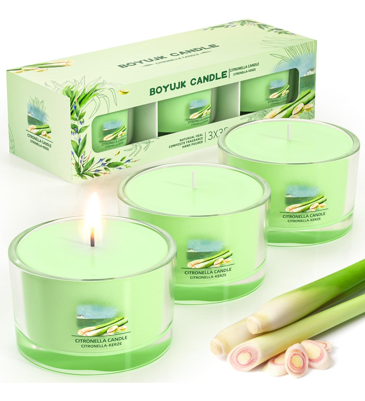 Citronella Candles Set - Natural Soy Wax 12 Hours Burn Time for Outdoor Use - Perfect for Garden Camping & Picnics - 3 Pack 105g Each - Buy Online on GoSupps.com
