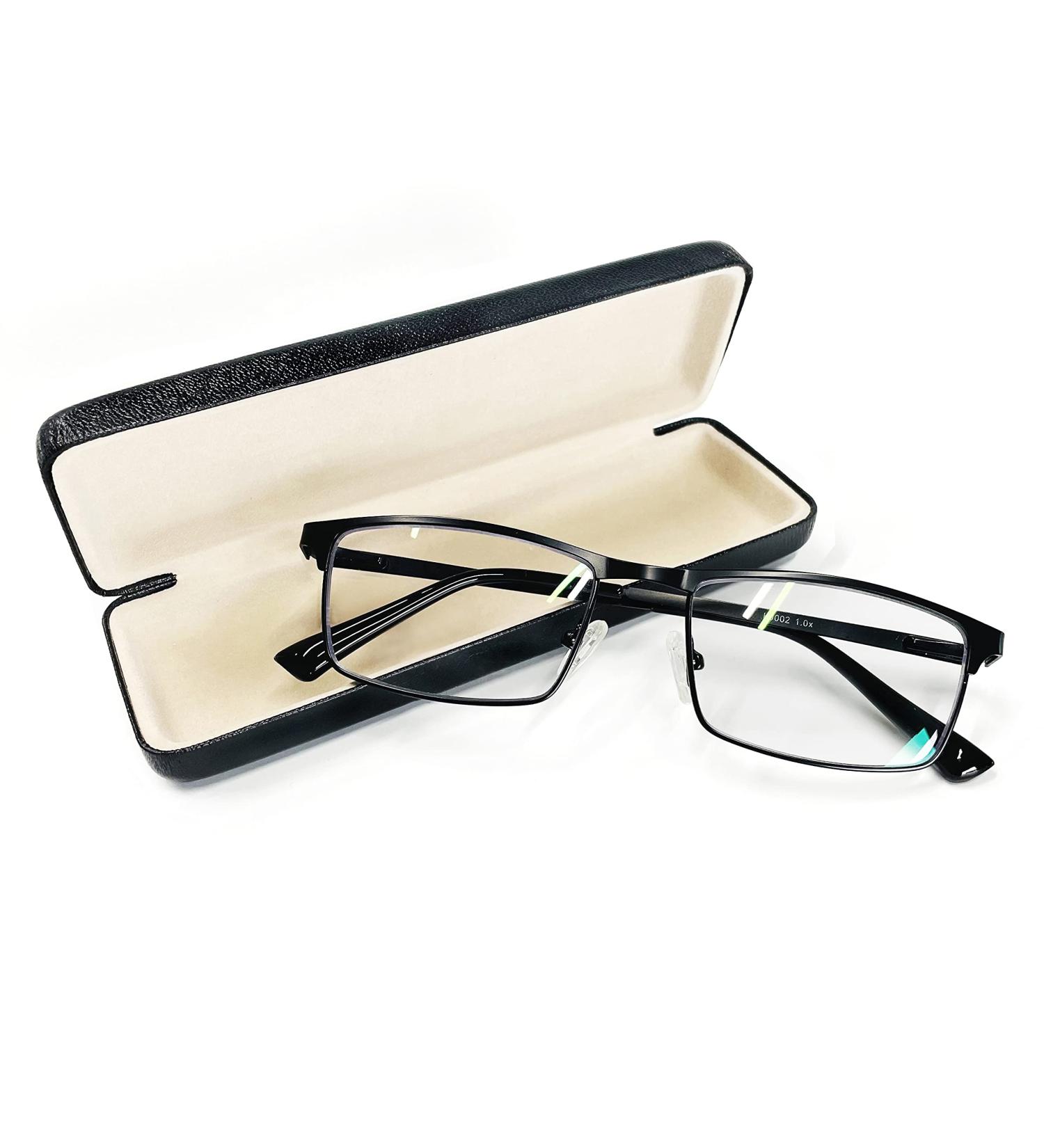 Men's Classic Metal Blue Light Blocking Reading Glasses - UV400 Protection, Spring Hinges, Matte Black, 2.5x - Buy Online on GoSupps.com