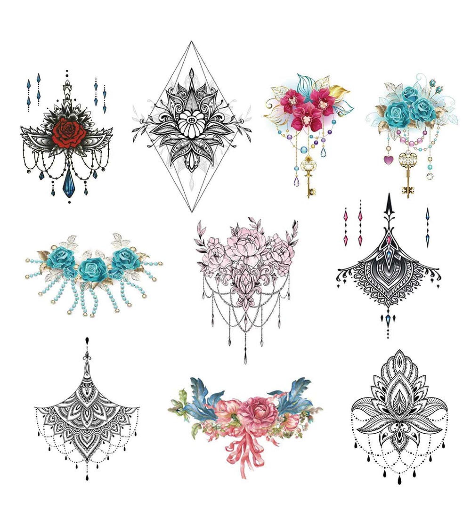 10 Sheets Sternum Chest Temporary Tattoo Sticker Set - Waterproof & Realistic Adult Body Art - 10 PCS - Buy Online on GoSupps.com