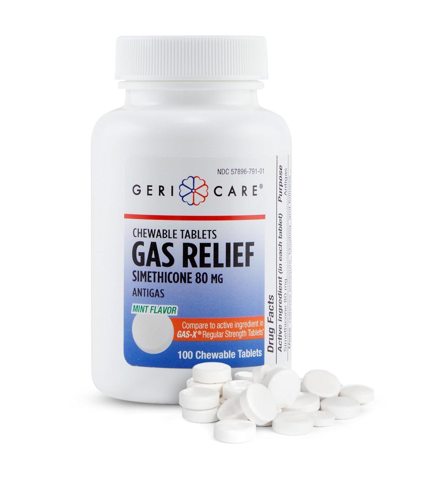 GeriCare Simethicone 80mg - Fast Gas & Bloating Relief (100 Tablets) - Buy Online on GoSupps.com