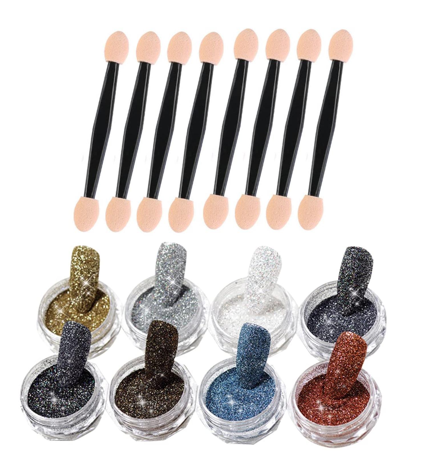 8pcs Metallic Glitter Powder Set for Nail Art Chrome Pigment & Mirror Effect with Eyeshadow Sticks | International Shipping - Buy Online on GoSupps.com