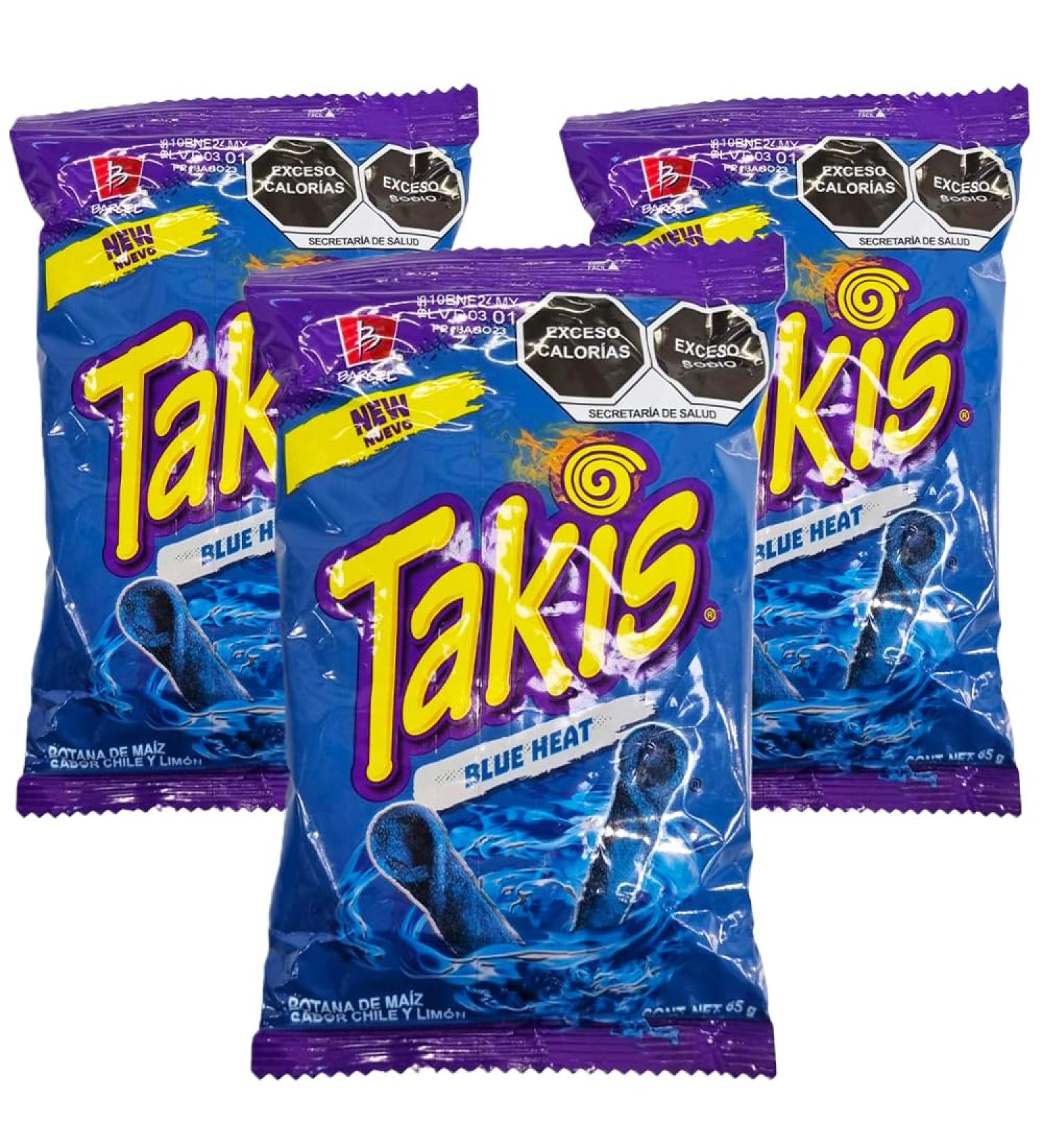 Takis Blue Heat 65g (Pack 3) / Authentic Mexican Blue Takis Hot Rolled Tortilla Chips Snacks and Crisps - Buy Online on GoSupps.com