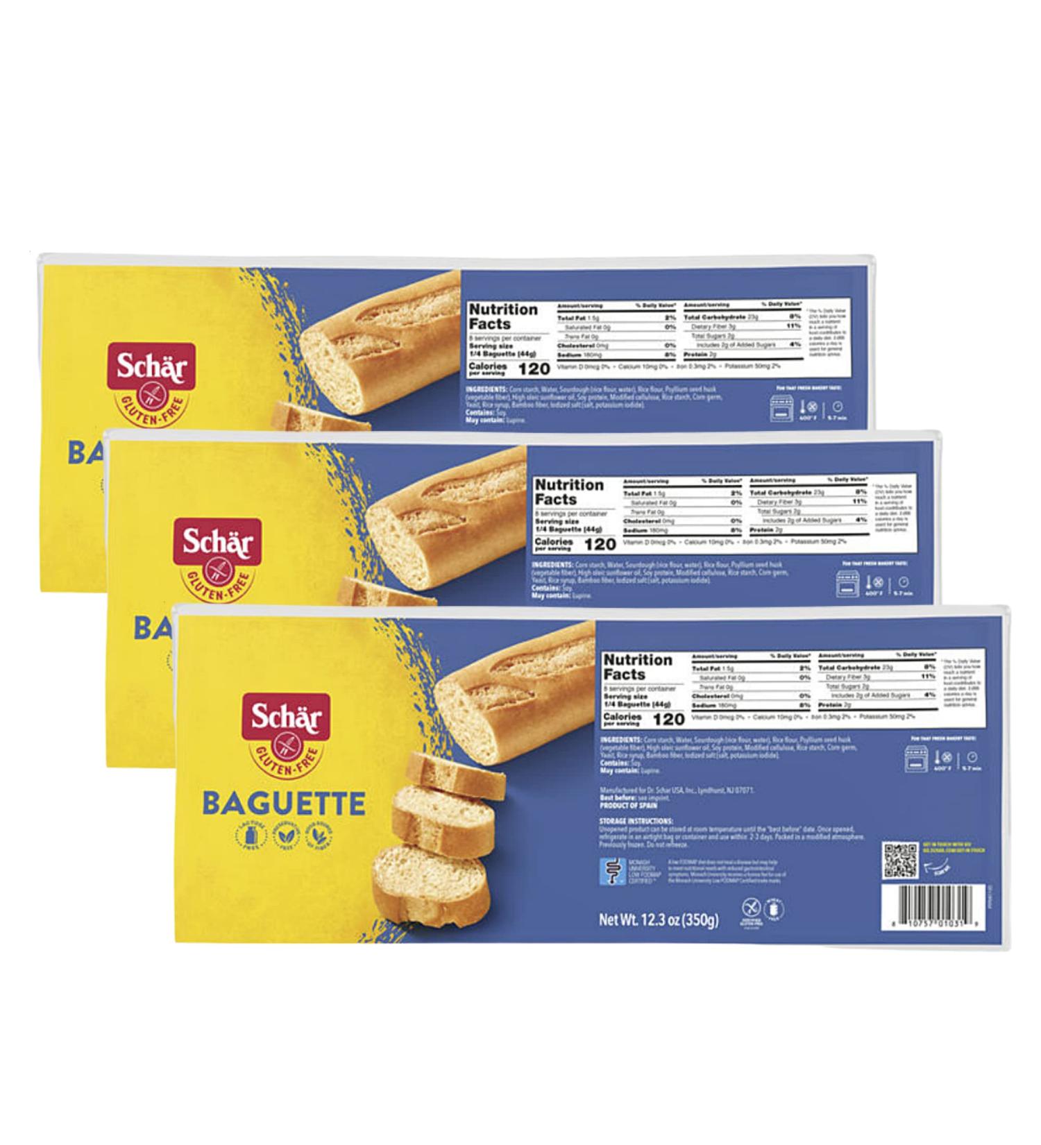 Schar - Baguette - Certified Gluten Free - No GMO's  Lactose  Wheat or Preservatives - (12.3 oz) 3 Pack - Buy Online on GoSupps.com