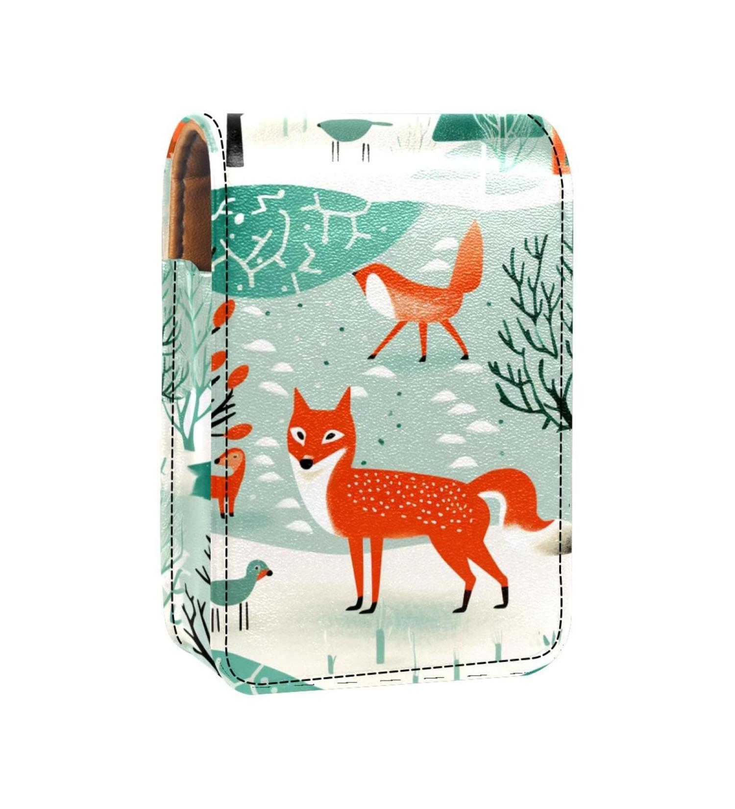 Travel Lipstick Organizer Case - Portable Makeup Bag with Mirror | Cartoon Forest Fox & Rabbit Design - Perfect for International Shipping - Buy Online on GoSupps.com